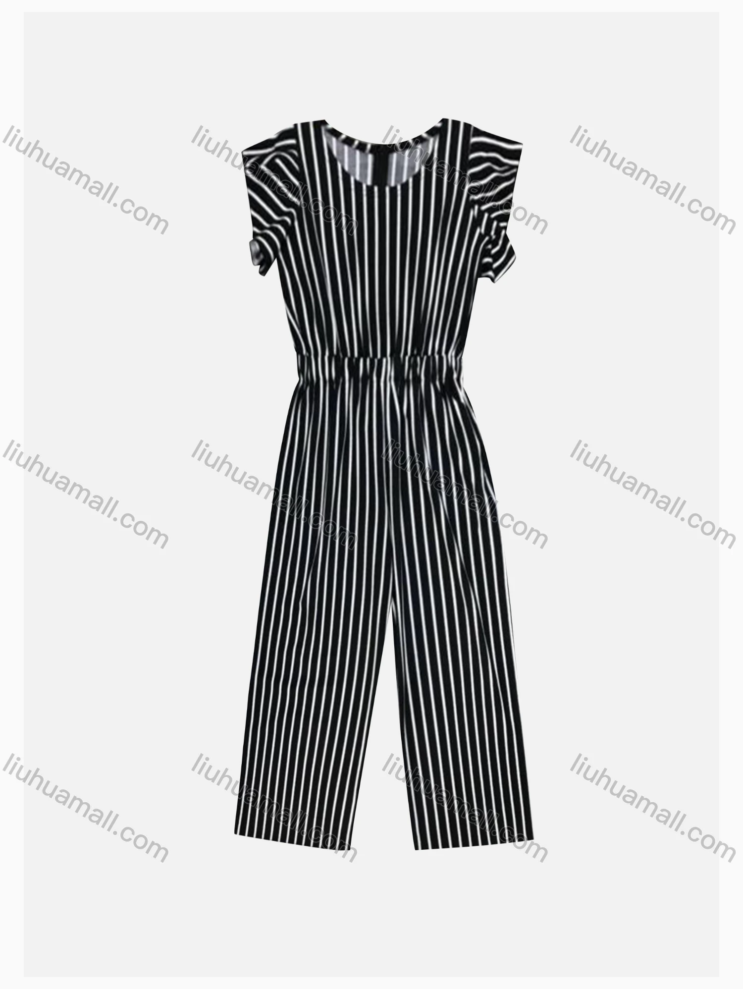 Wholesale Women's Casual High Waist Ankle Length Striped Print Jumpsuit - Liuhuamall