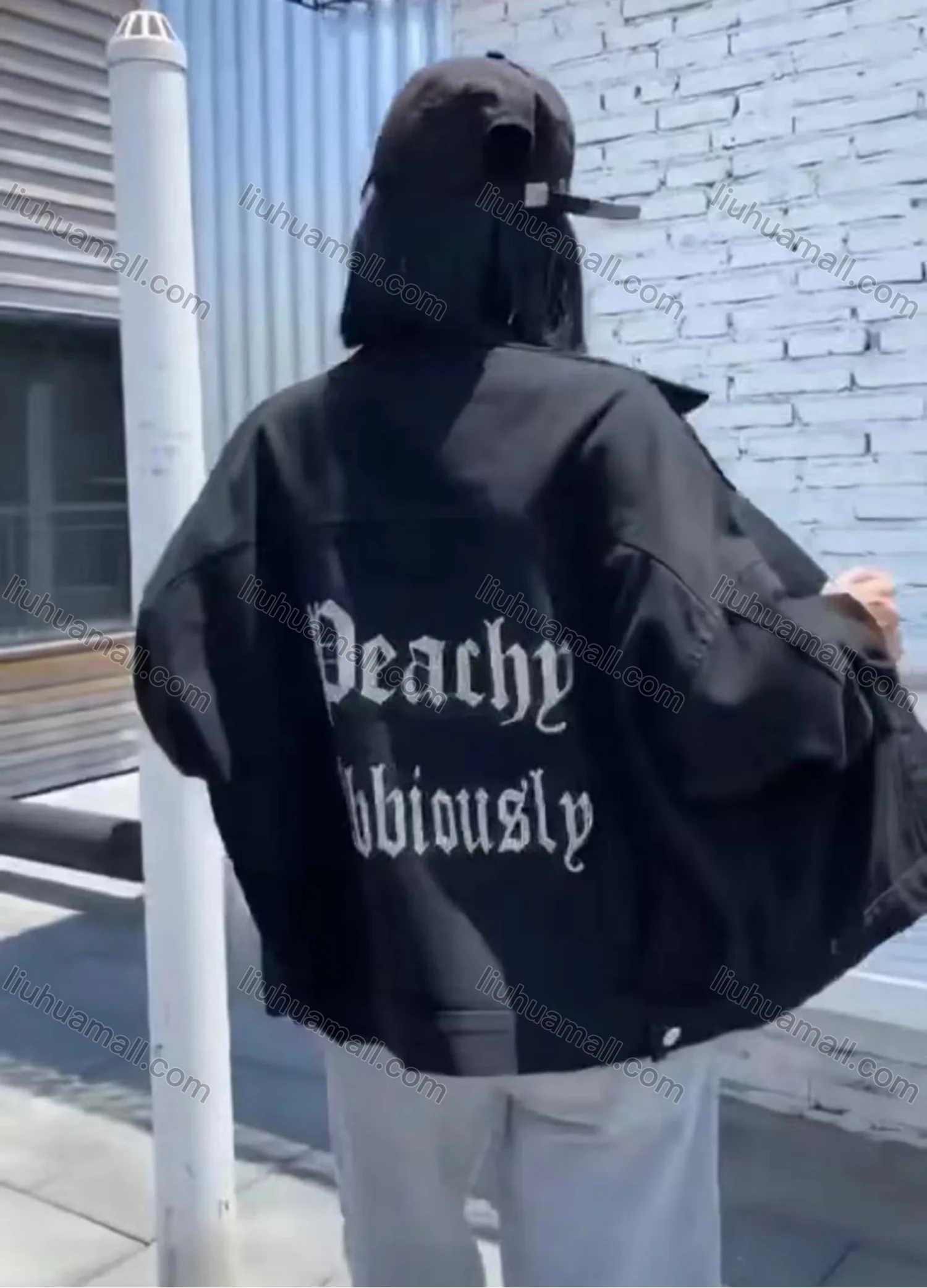 Wholesale Women's Casual Letter Print Long Sleeve Button Down Denim Jacekt - Liuhuamall