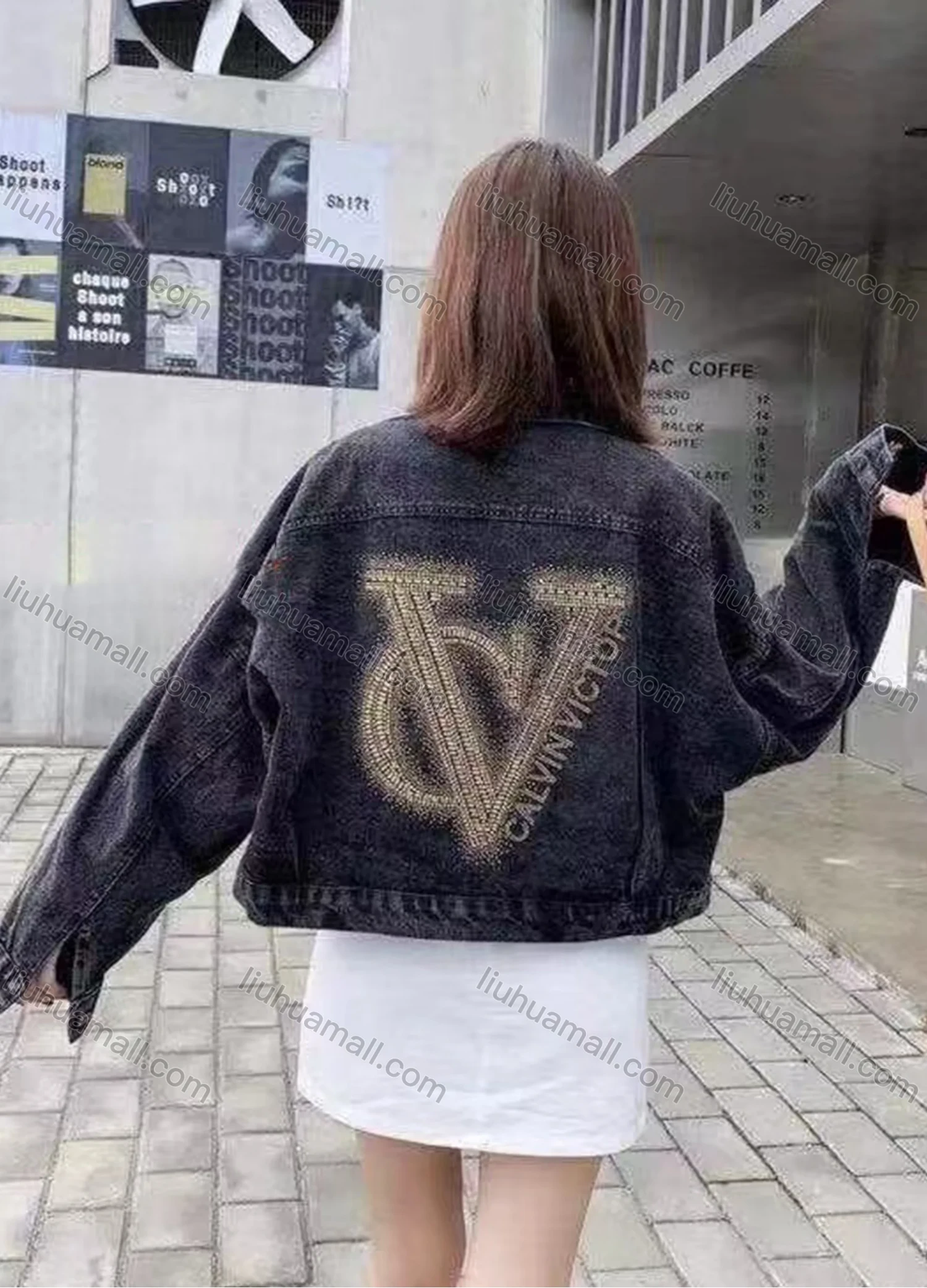 Wholesale Women's Casual Rhinestone Letter Print Long Sleeve Button Down Denim Jacekt - Liuhuamall