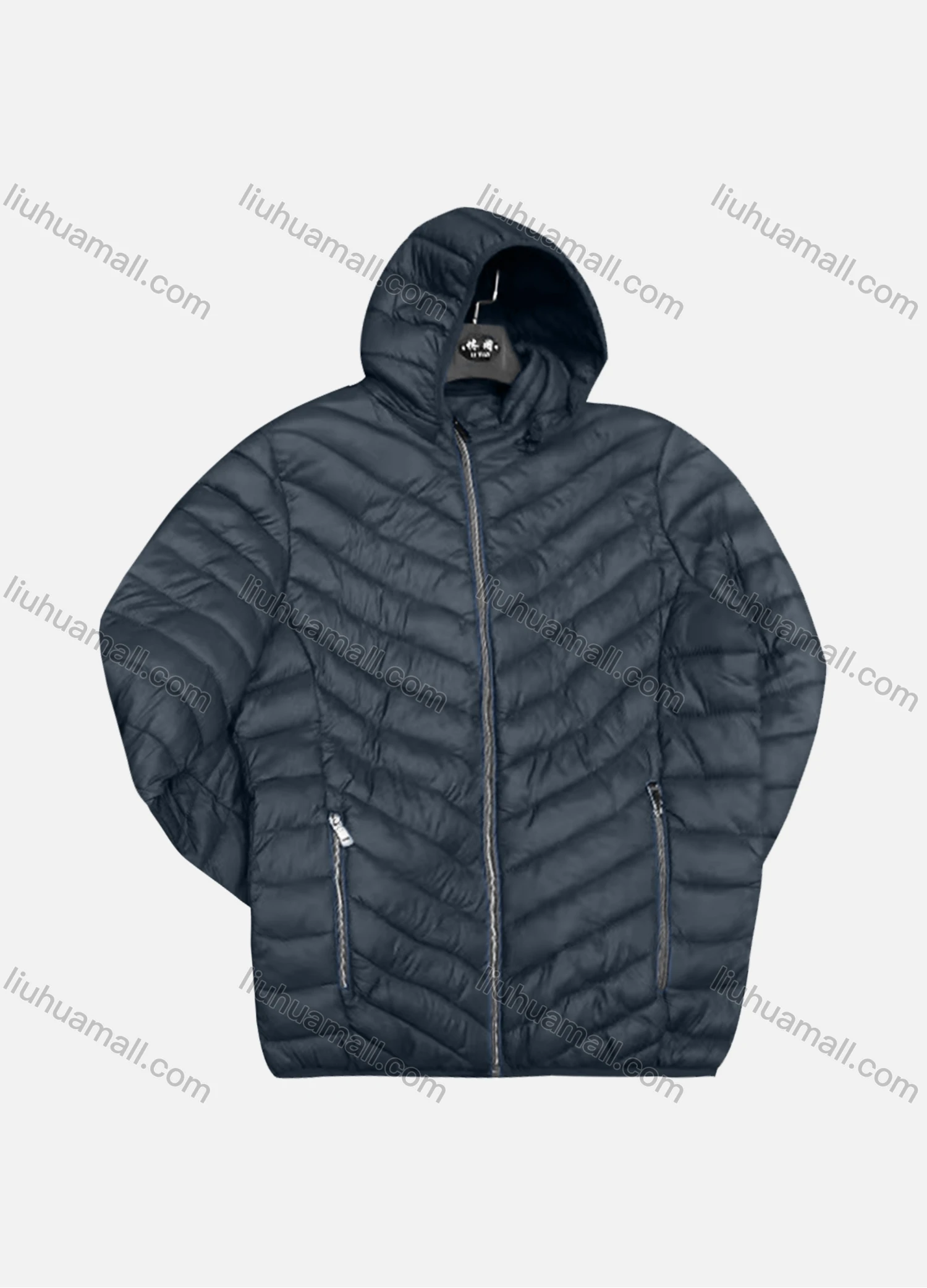 Wholesale Men's Casual Plain Zipper Hooded Puffer Jacket With Zipper Pockets - Liuhuamall