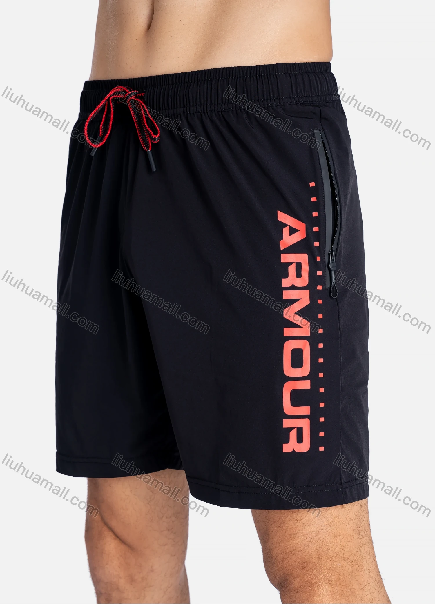 Wholesale Men's Sporty Letter Print Drawstring Zipper Pockets Shorts - Liuhuamall