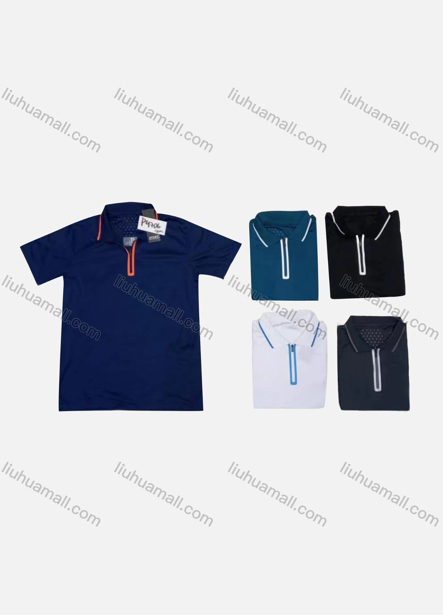 Wholesale Men's Casual Plain Collared Zipper Short Sleeve Tee - Liuhuamall