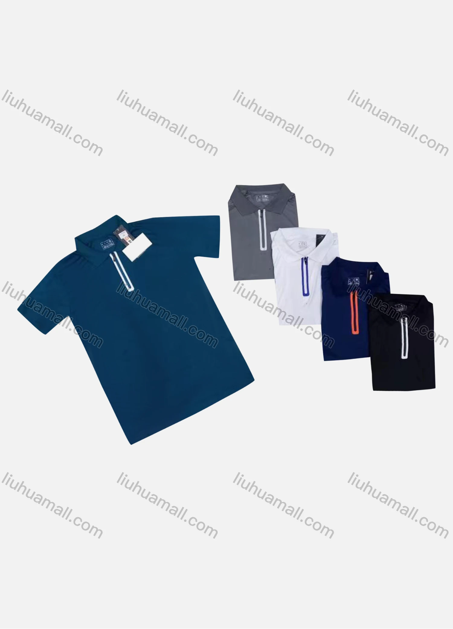 Wholesale Men's Casual Plain Collared Zipper Short Sleeve Tee - Liuhuamall