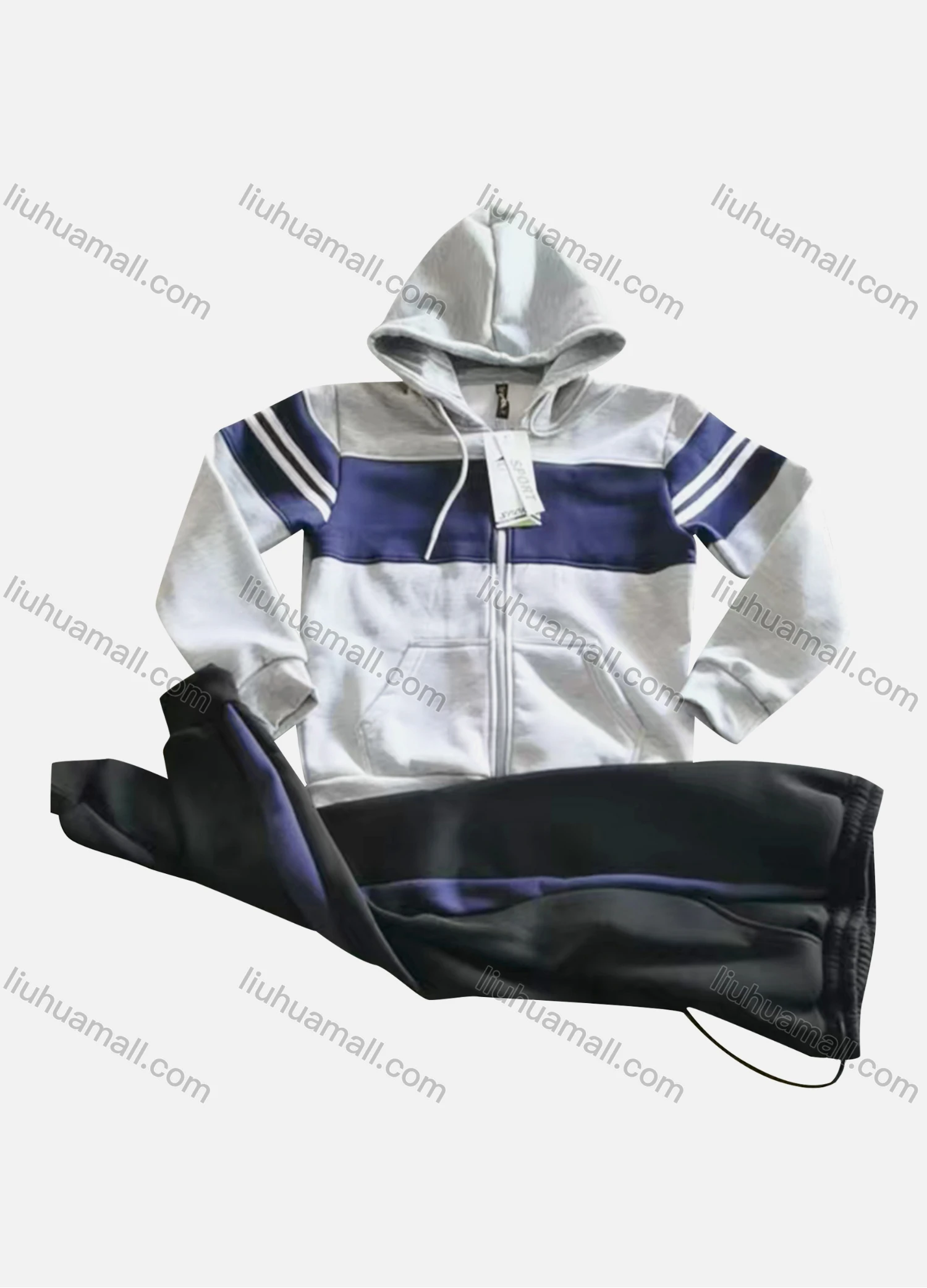 Wholesale Kid's Casual Striped Colorblock Long Sleeve Zipper Hoodie & Splicing Colorblock Pants 2 Piece Set - Liuhuamall