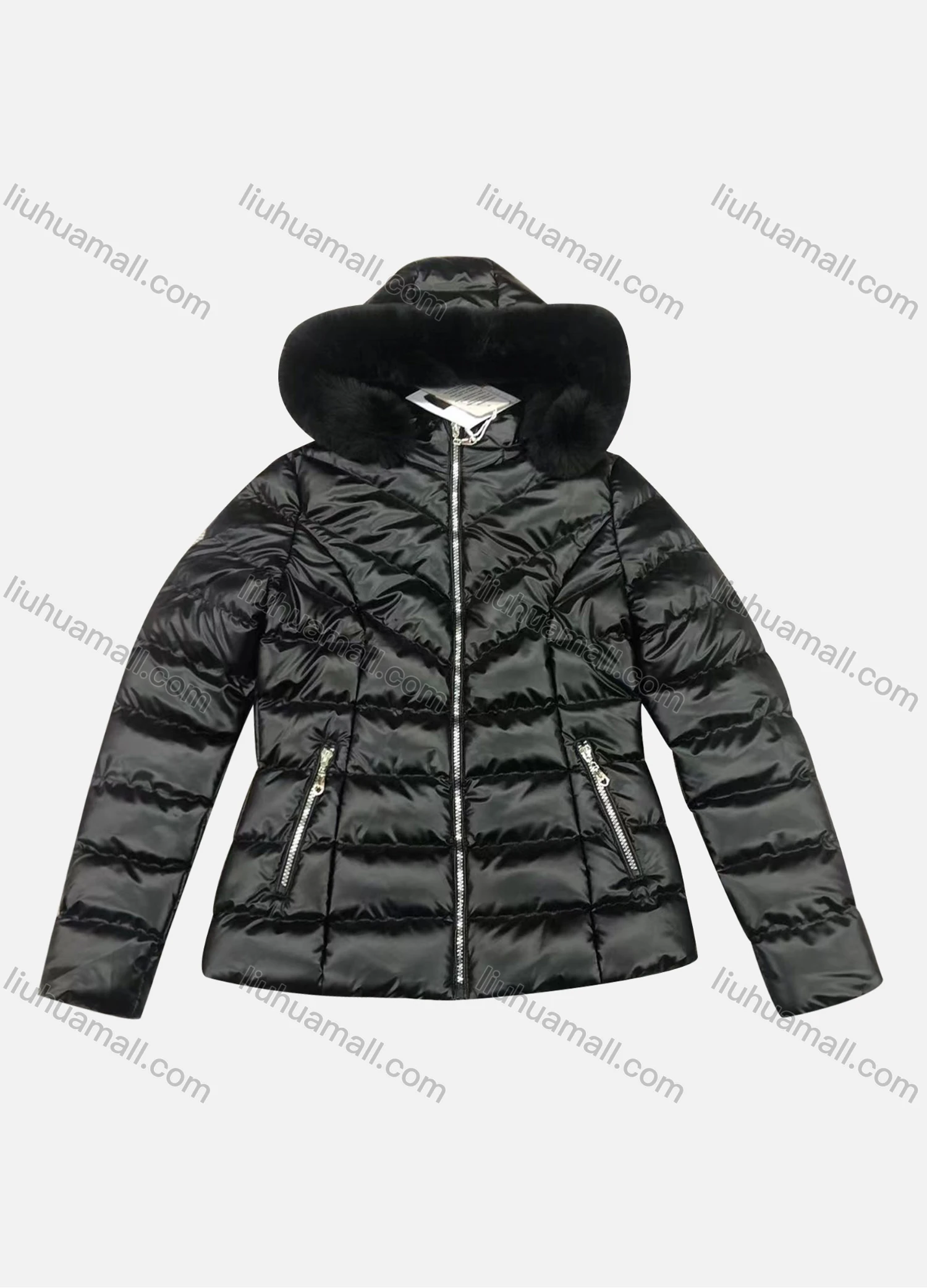 Wholesale Women's Casual Plain Zipper Fleece Hooded Puffer Jacket With Zipper Pockets - Liuhuamall