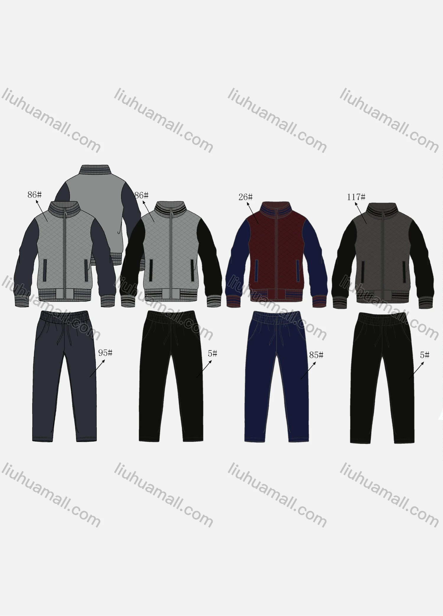 Wholesale Men's Casual Splicing Colorblock Zipper Long Sleeve Sweatshirts & Drawstring Ankle Length Pants 2 Piece Set - Liuhuamall