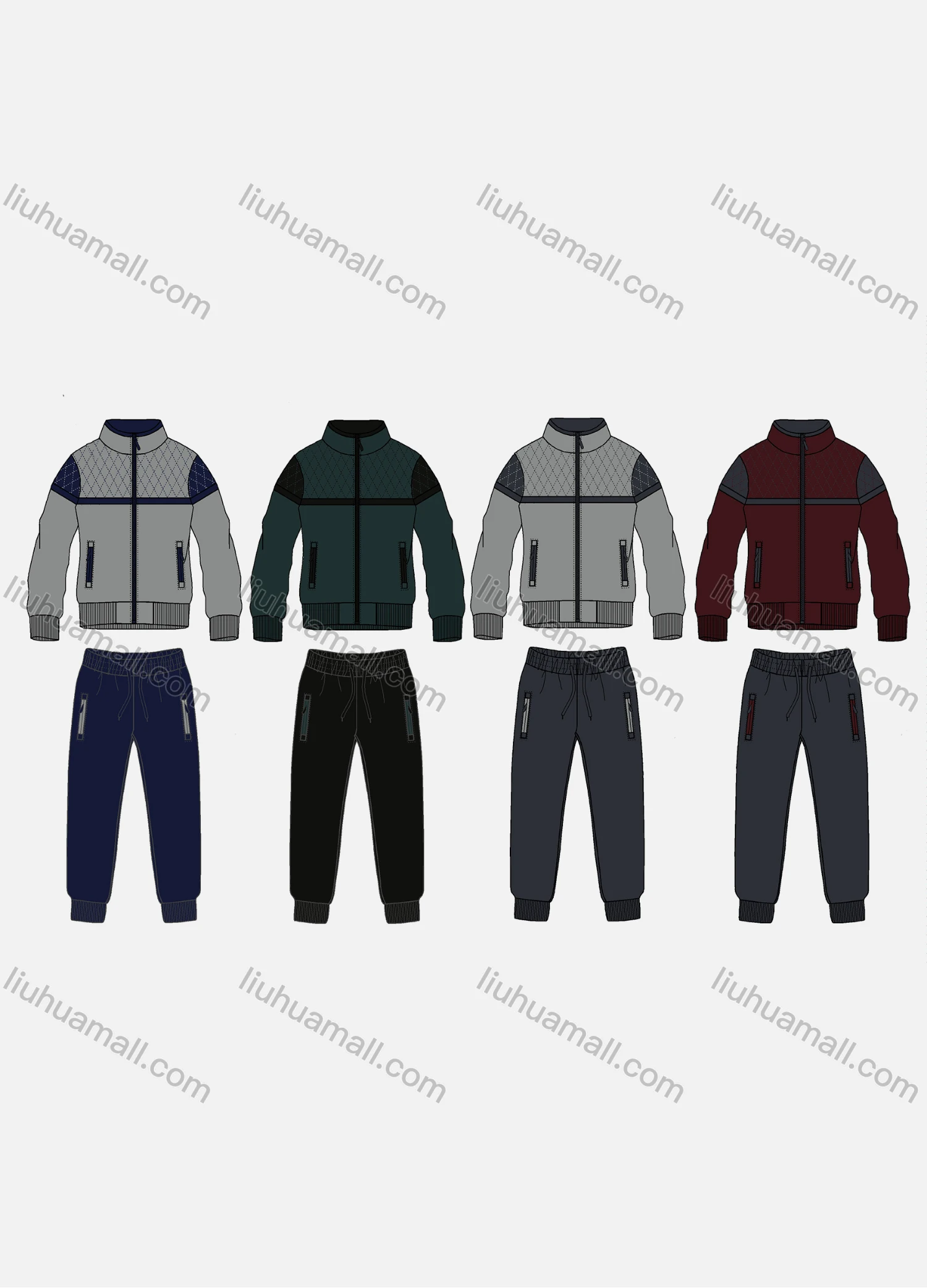 Wholesale Men's Casual Splicing Zipper Long Sleeve Sweatshirts & Drawstring Ankle Length Pants 2 Piece Set - Liuhuamall