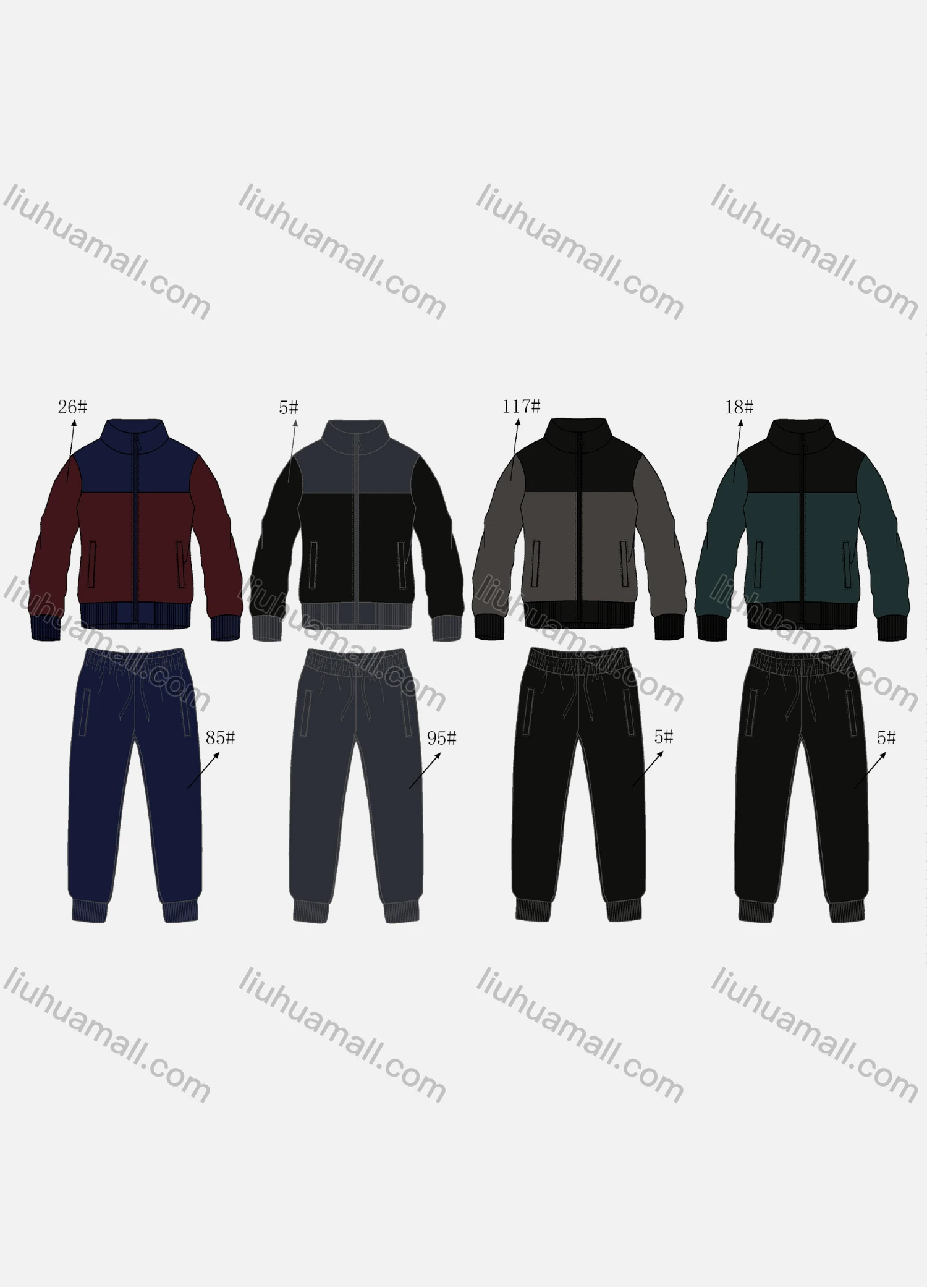 Wholesale Men's Casual Splicing Zipper Long Sleeve Sweatshirts & Drawstring Ankle Length Joggers 2 Piece Set - Liuhuamall