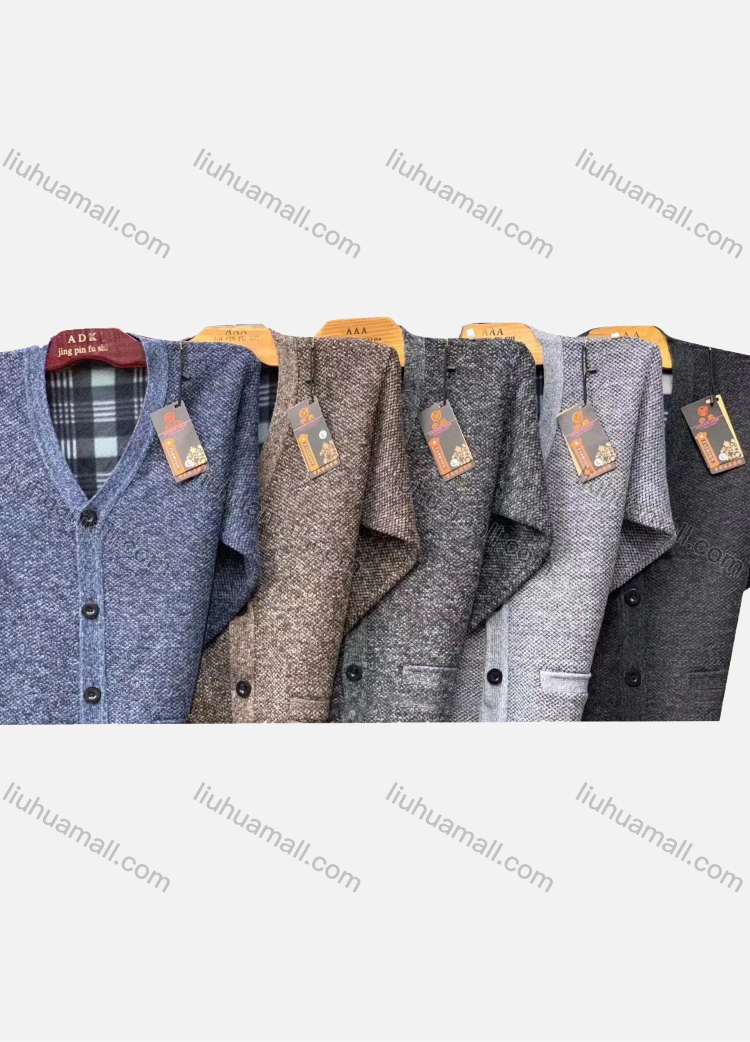 Wholesale Men's Casual Plain V Neck Long Sleeve Button Down Cardigan - Liuhuamall