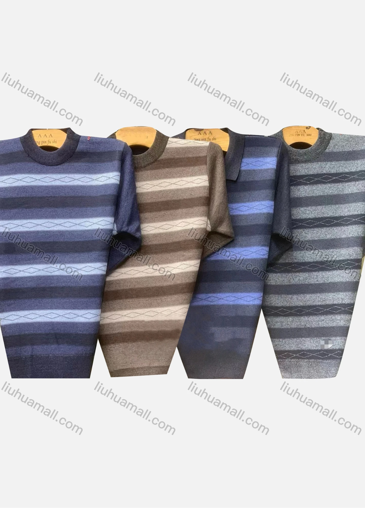 Wholesale Men's Casual Striped Crew Neck Long Sleeve Knit Sweater - Liuhuamall