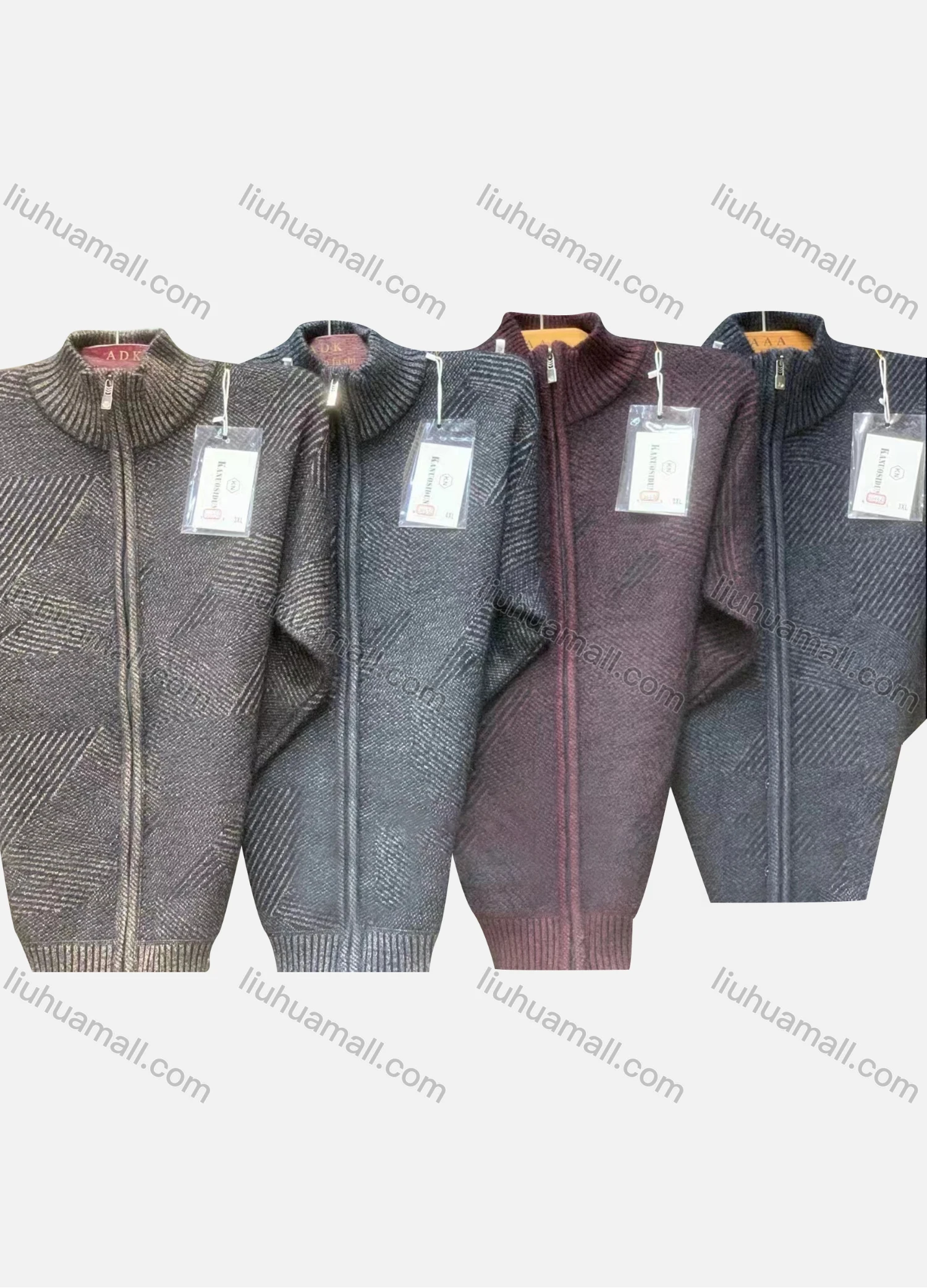Wholesale Men's Casual Plain Mock Neck Long Sleeve Zipper Knit Jacket - Liuhuamall
