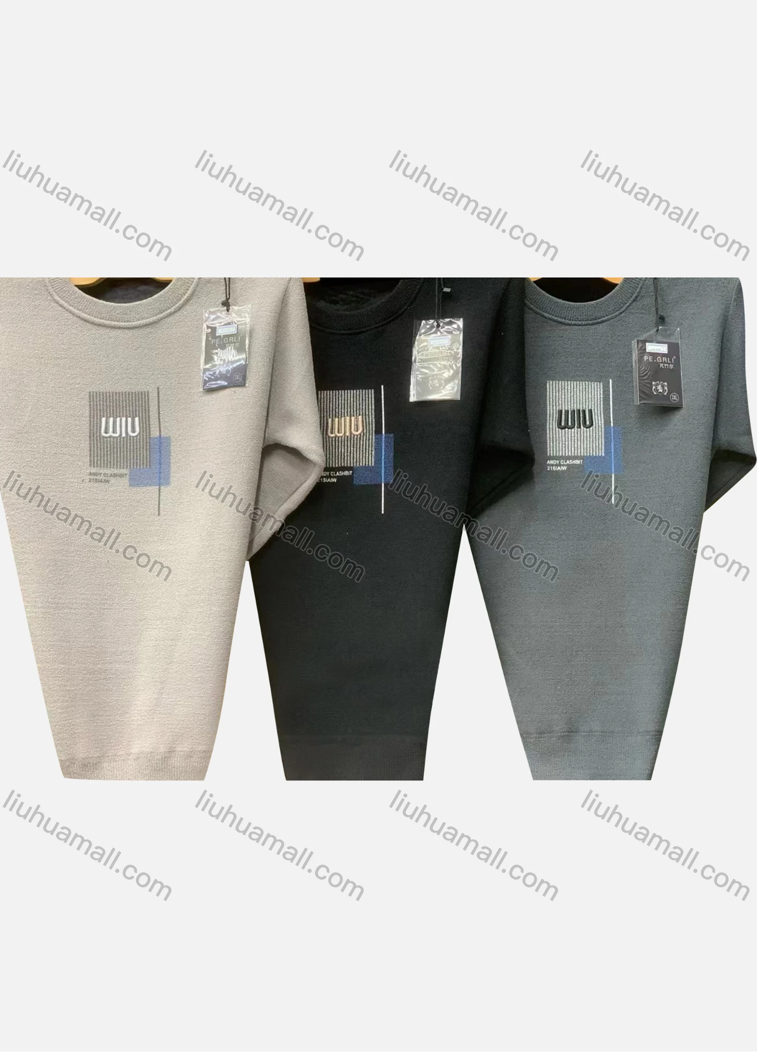 Wholesale Men's Casual Crew Neck Long Sleeve Graphic Knit Sweater - Liuhuamall