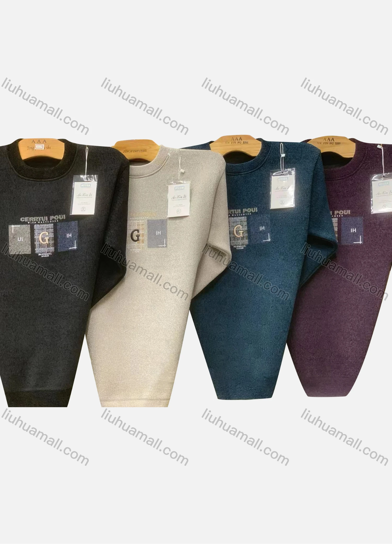 Wholesale Men's Casual Crew Neck Long Sleeve Graphic Print Knit Sweater - Liuhuamall