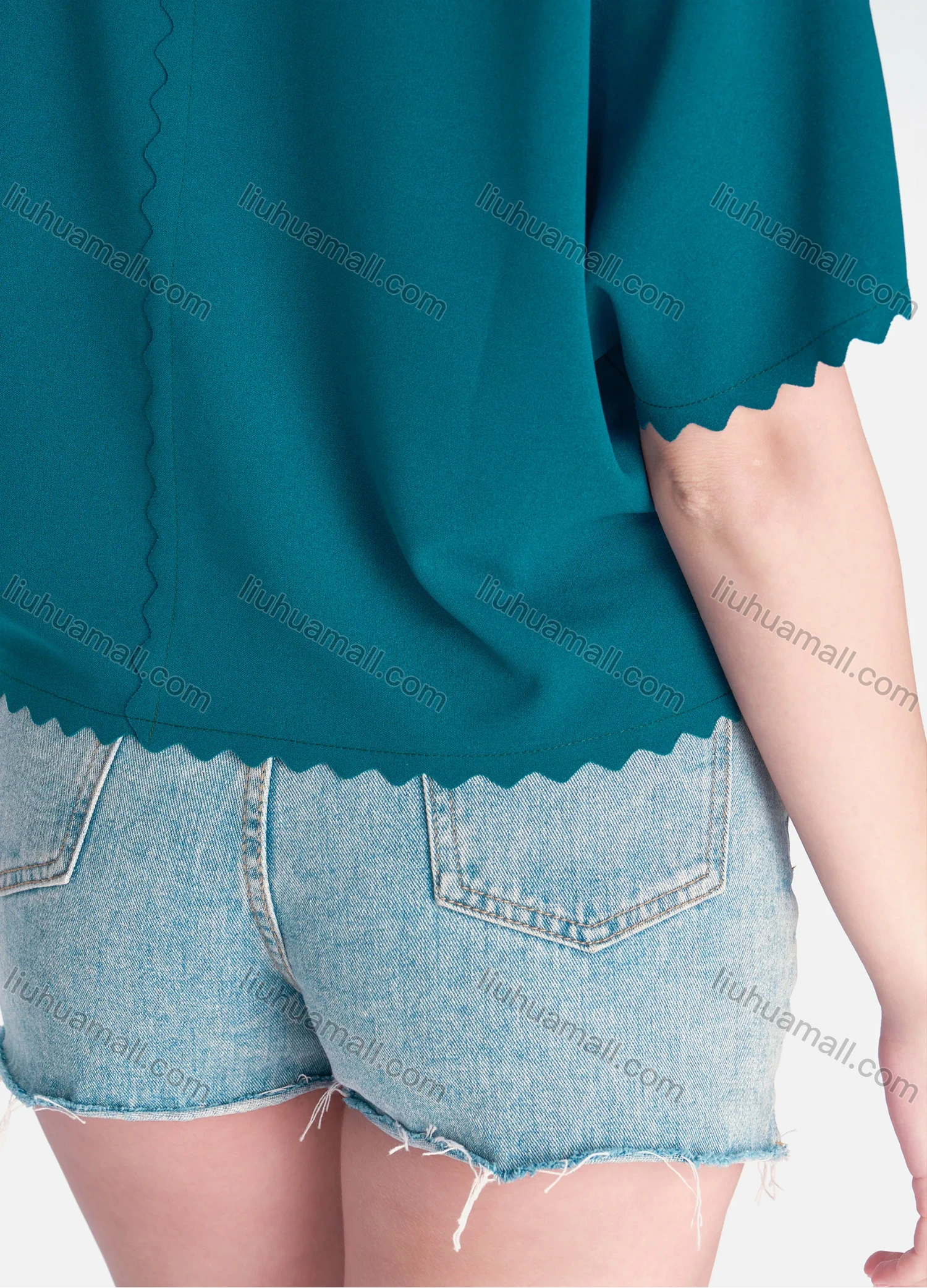 Wholesale Women's Casual Plain V Neck Short Sleeve Crop Blouse - Liuhuamall