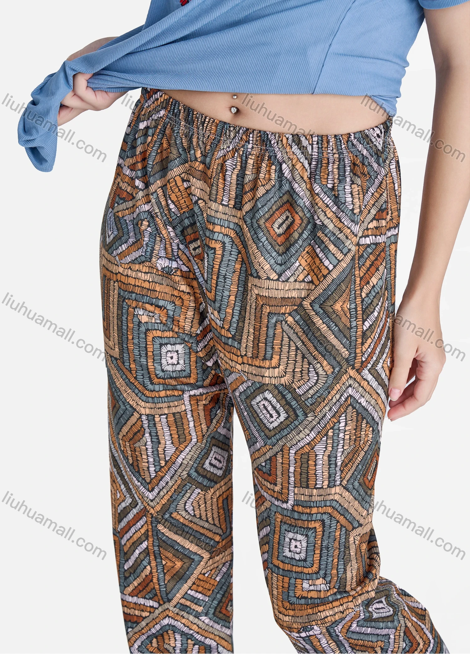 Wholesale Women's Casual Floral Embroidery Short Sleeve Tie Neck Tassel Tops & Allover Print Pants 2 Piece Set Pajama Suit - Liuhuamall