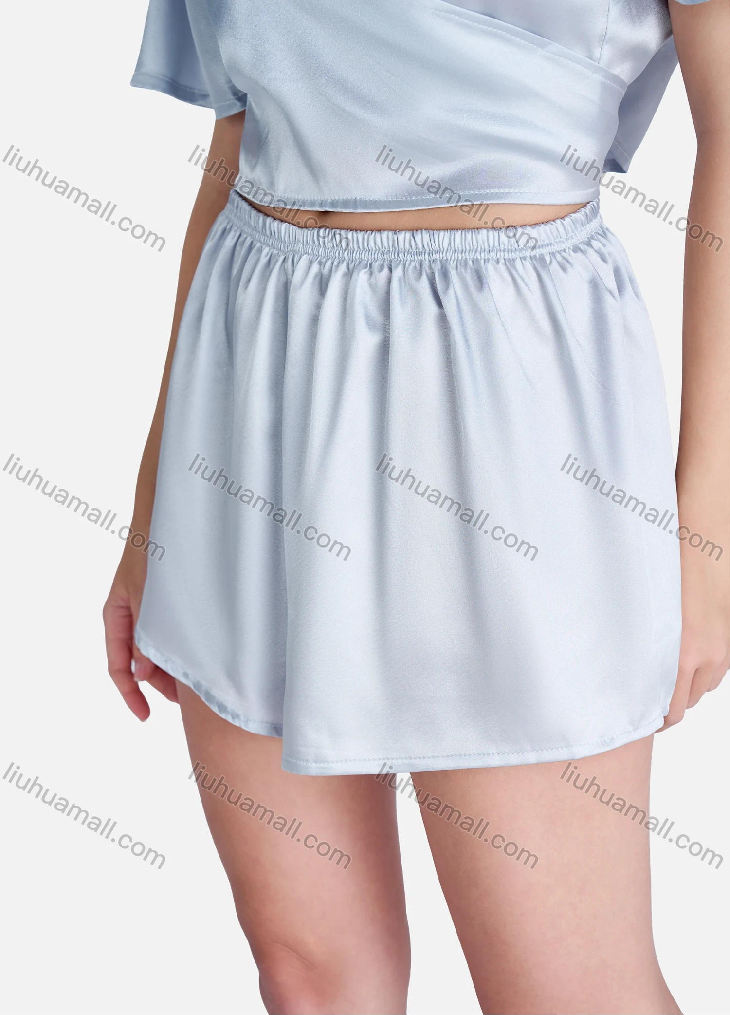 Wholesale Women's Lounge Plain Wrap V Neck Short Sleeve Crop Tops & Shorts 2 Piece Set Pajama Suit - Liuhuamall