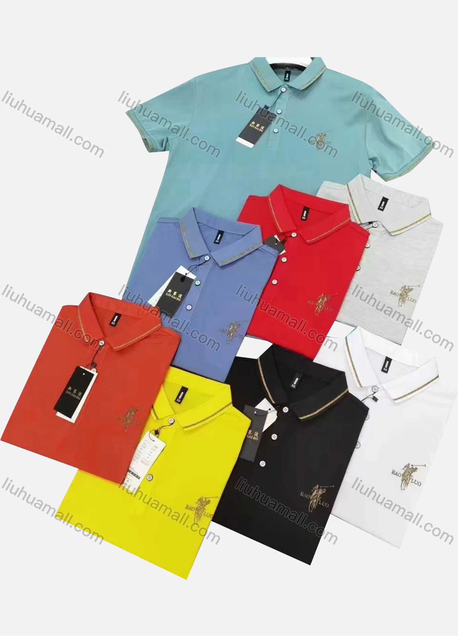 Wholesale Men's Casual Plain Label Short Sleeve Polo Shirt - Liuhuamall