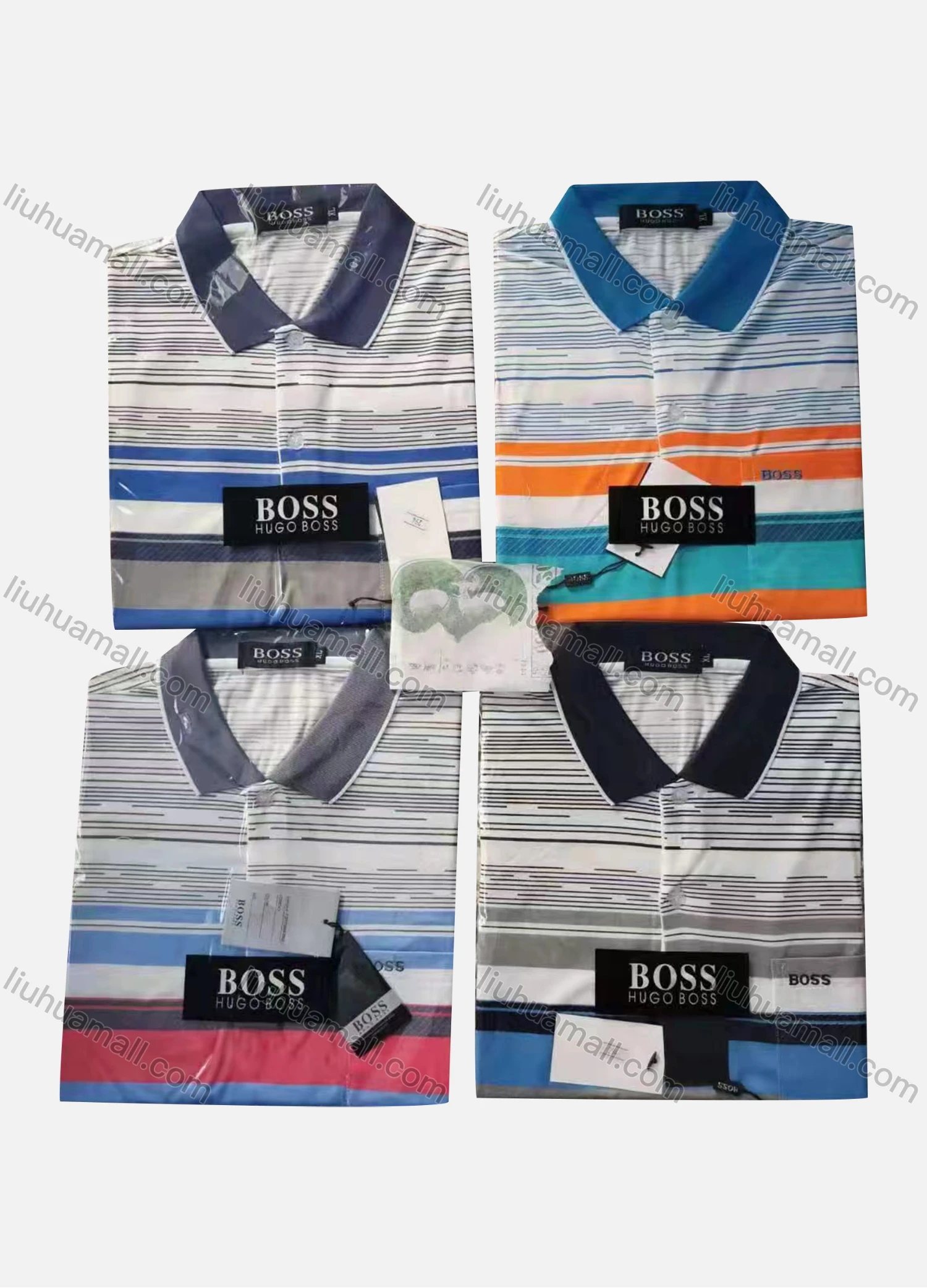 Wholesale Men's Casual Striped Colorblock Short Sleeve Polo Shirt - Liuhuamall