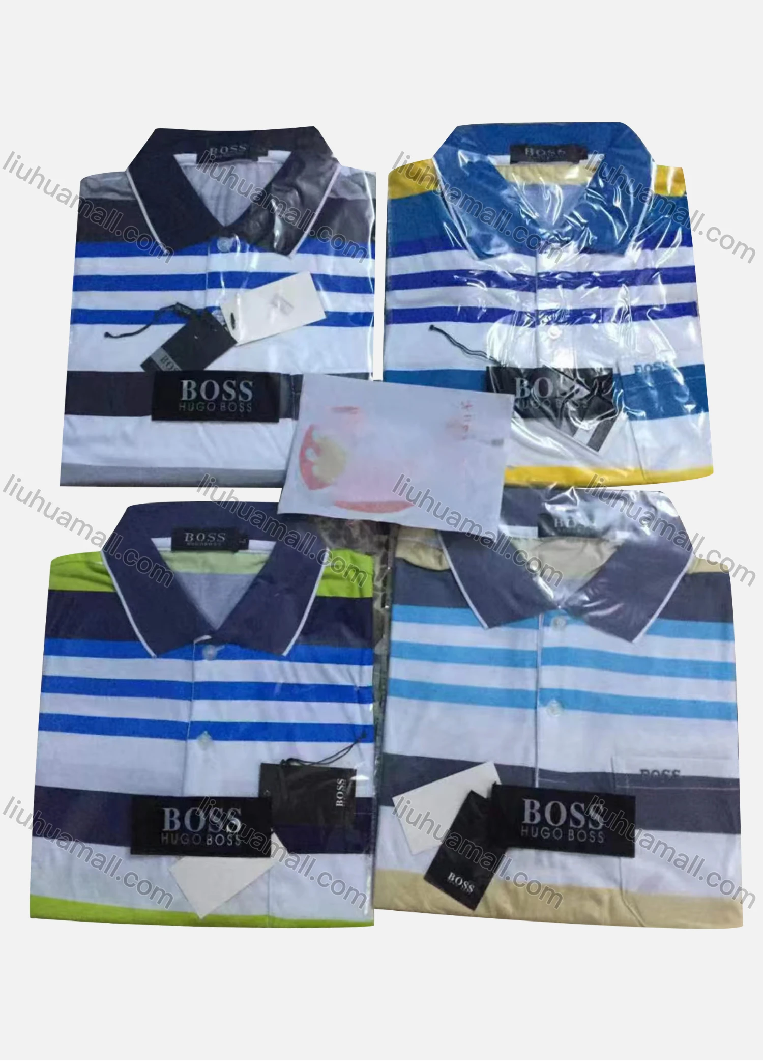 Wholesale Men's Casual Striped Colorblock Short Sleeve Polo Shirt - Liuhuamall