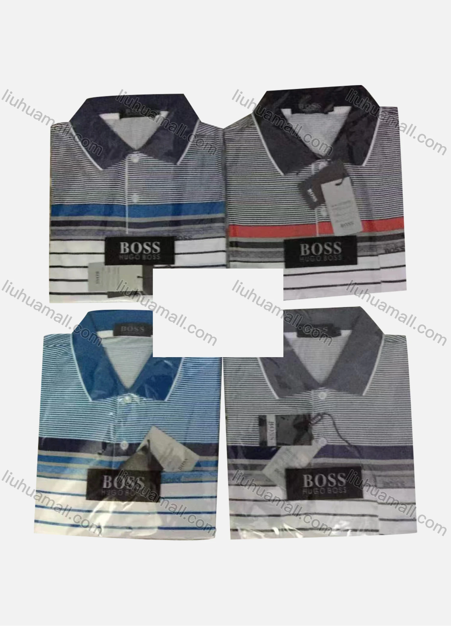 Wholesale Men's Casual Striped Colorblock Short Sleeve Polo Shirt - Liuhuamall