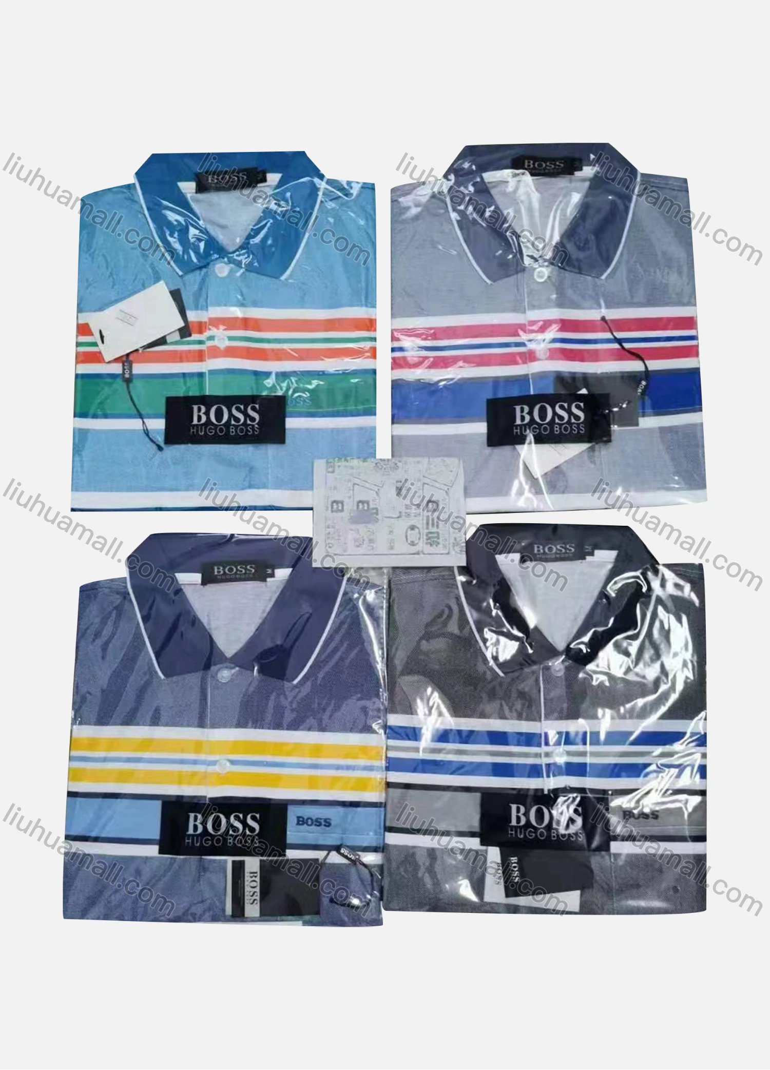 Wholesale Men's Casual Striped Colorblock Short Sleeve Polo Shirt - Liuhuamall