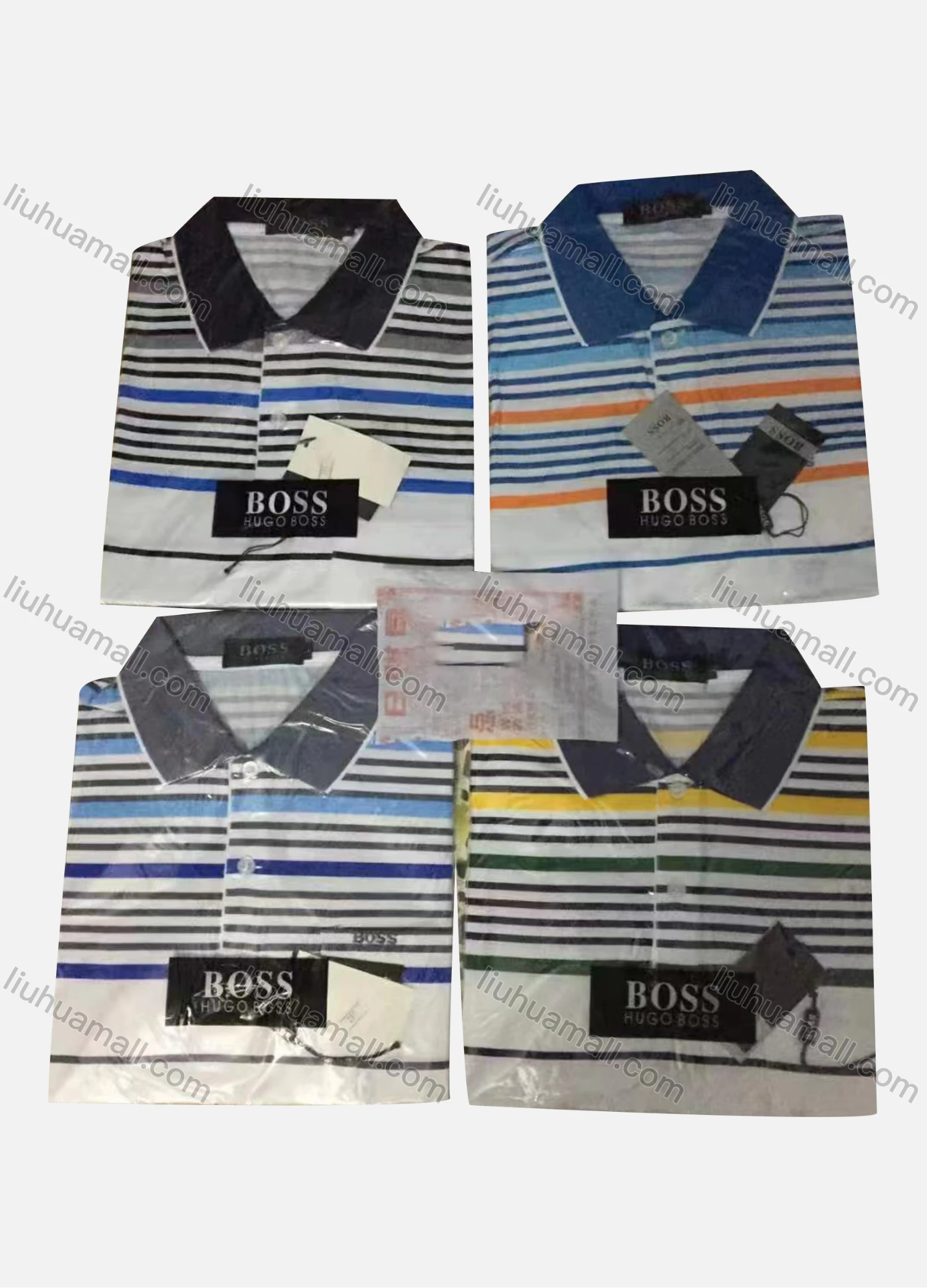 Wholesale Men's Casual Striped Colorblock Short Sleeve Polo Shirt - Liuhuamall