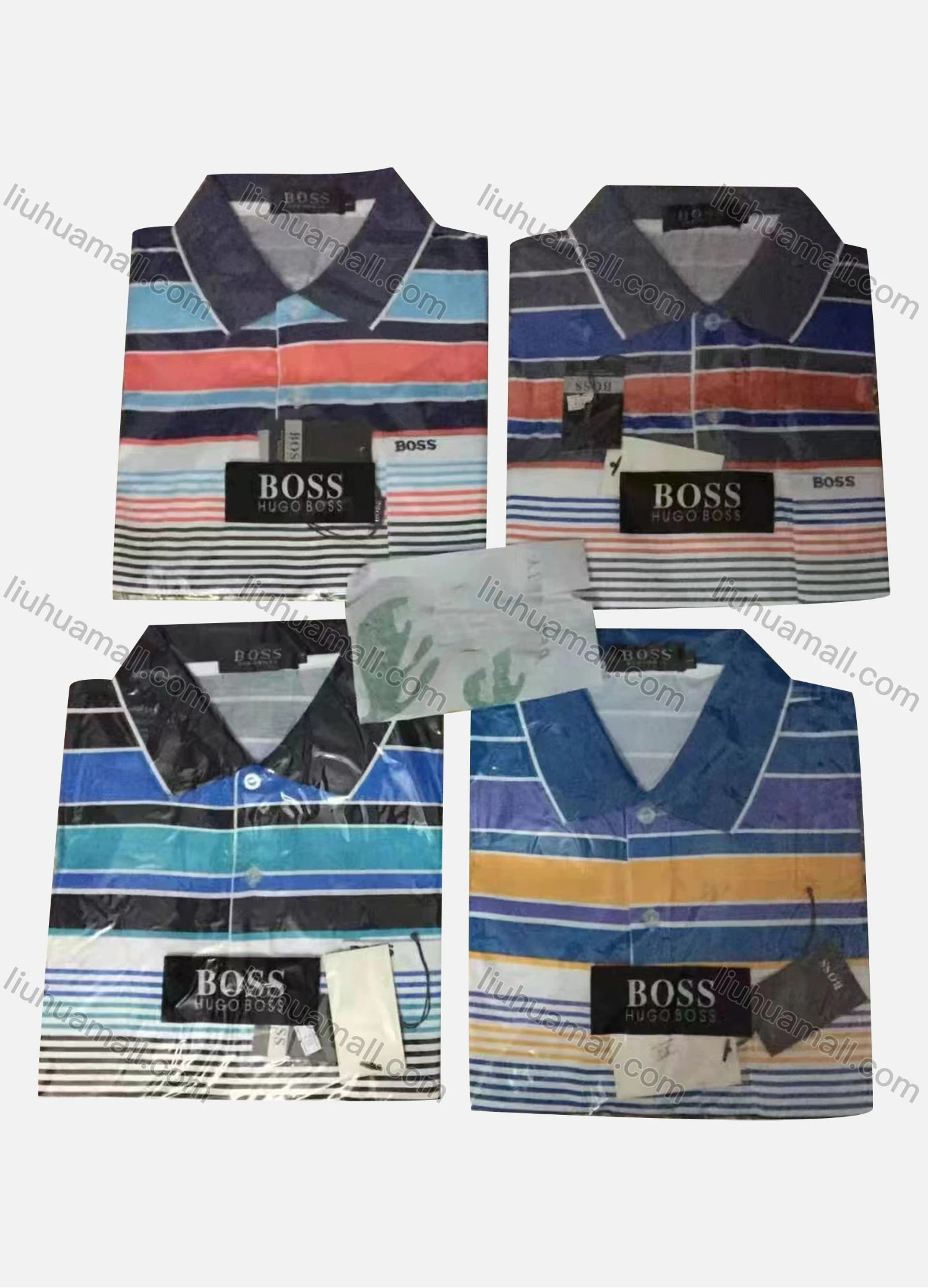 Wholesale Men's Casual Striped Colorblock Short Sleeve Polo Shirt - Liuhuamall