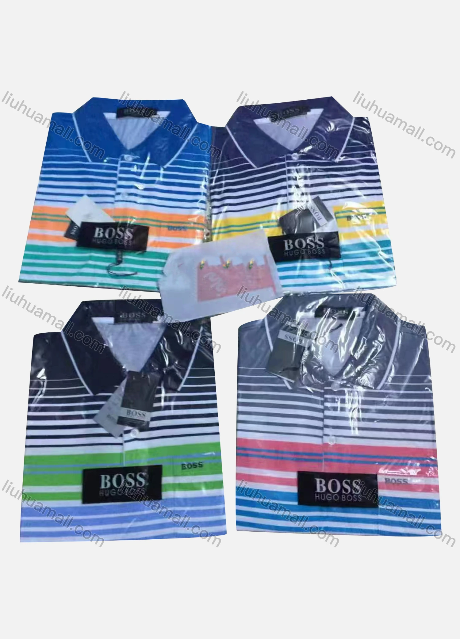 Wholesale Men's Casual Striped Colorblock Short Sleeve Polo Shirt - Liuhuamall