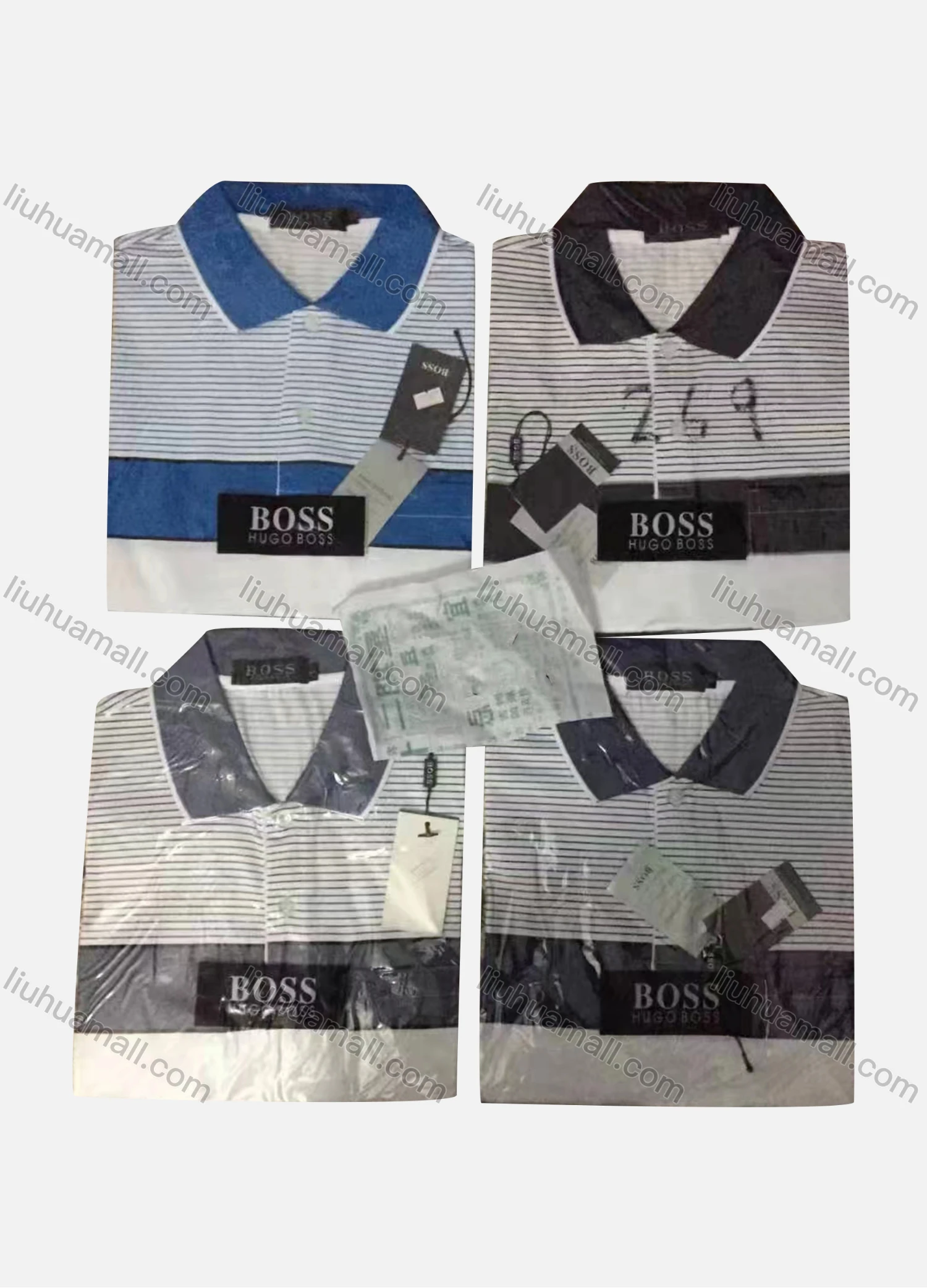 Wholesale Men's Casual Striped Colorblock Short Sleeve Polo Shirt - Liuhuamall