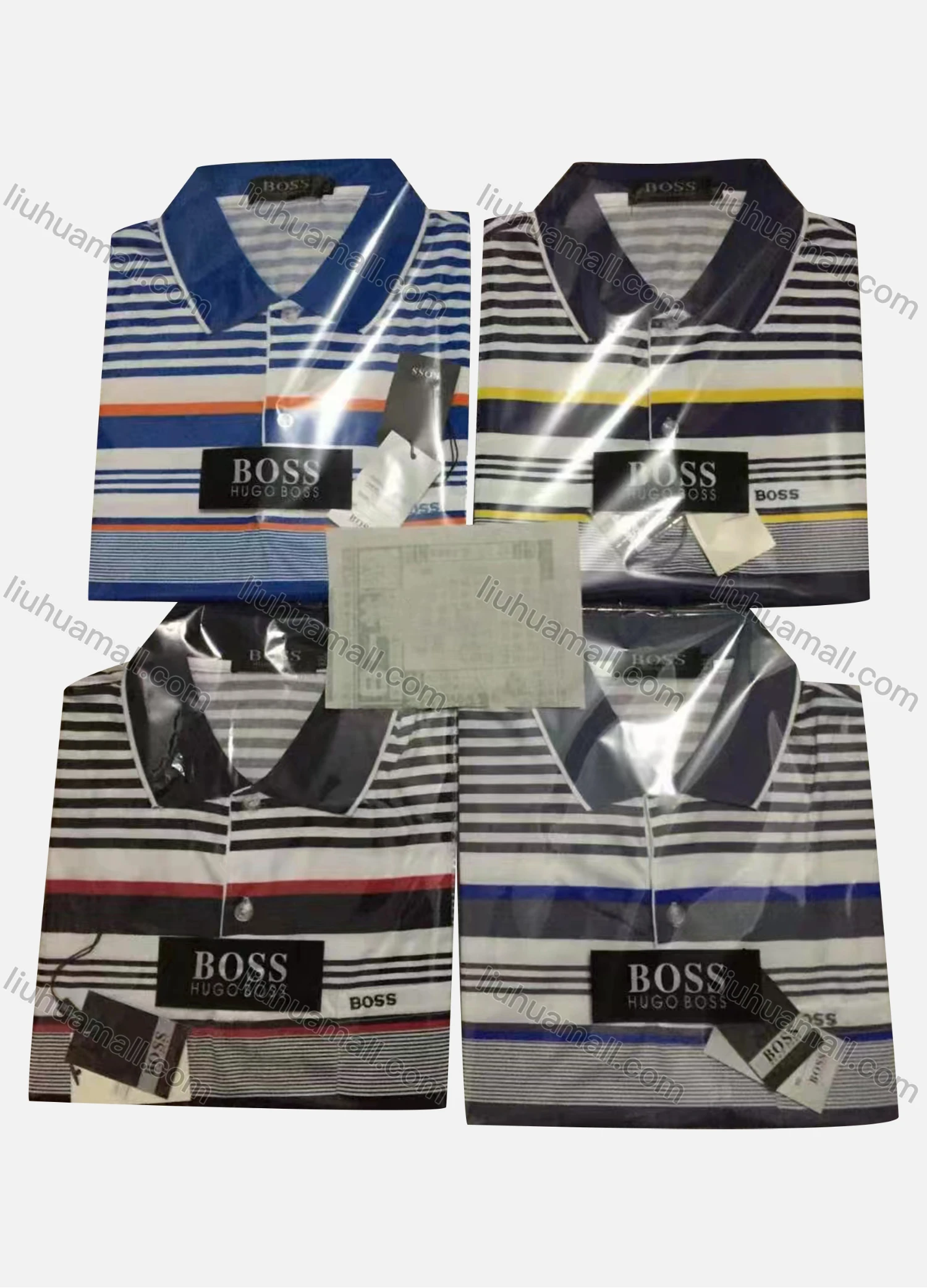Wholesale Men's Casual Striped Colorblock Short Sleeve Polo Shirt - Liuhuamall