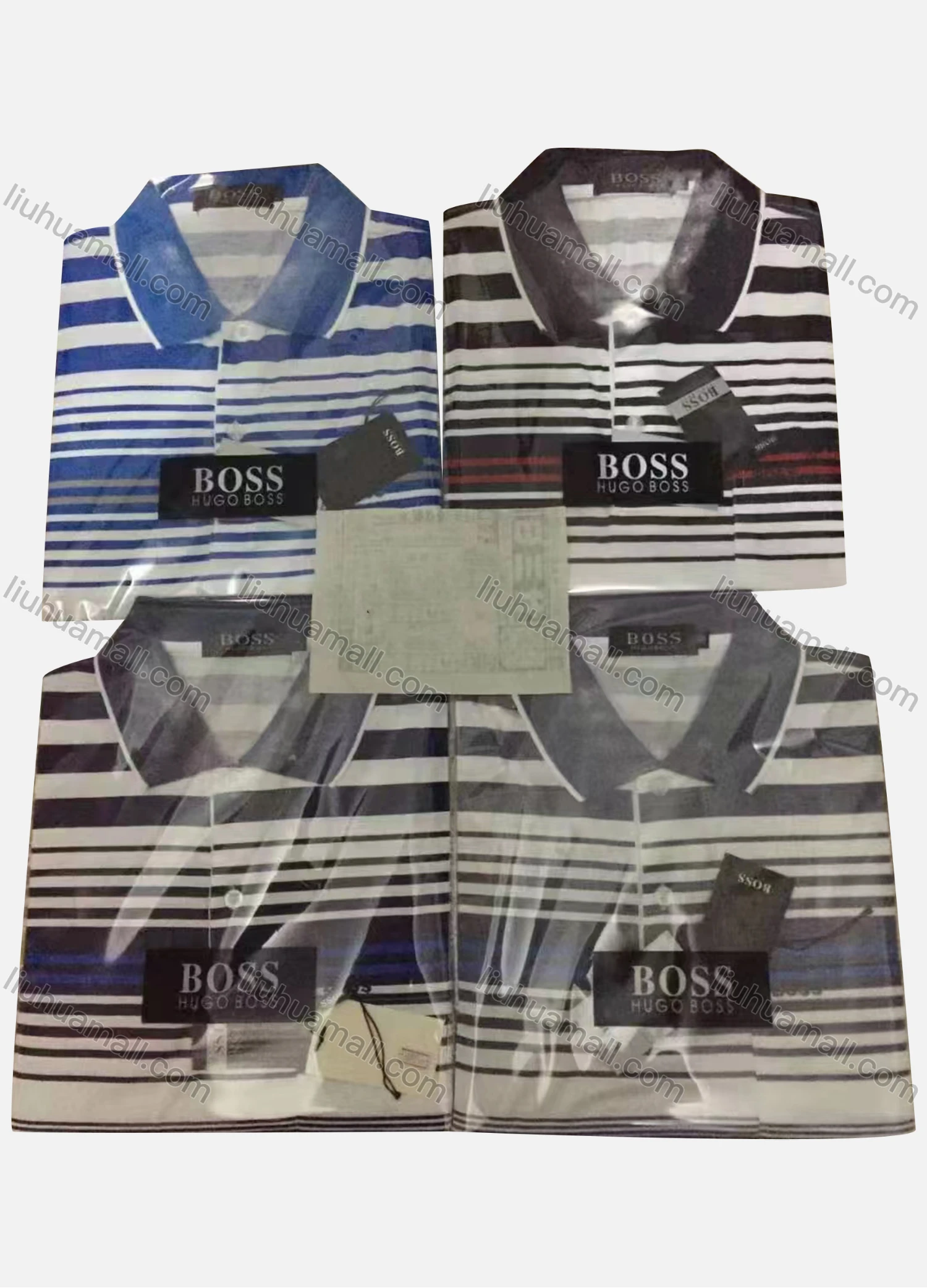 Wholesale Men's Casual Striped Colorblock Short Sleeve Polo Shirt - Liuhuamall
