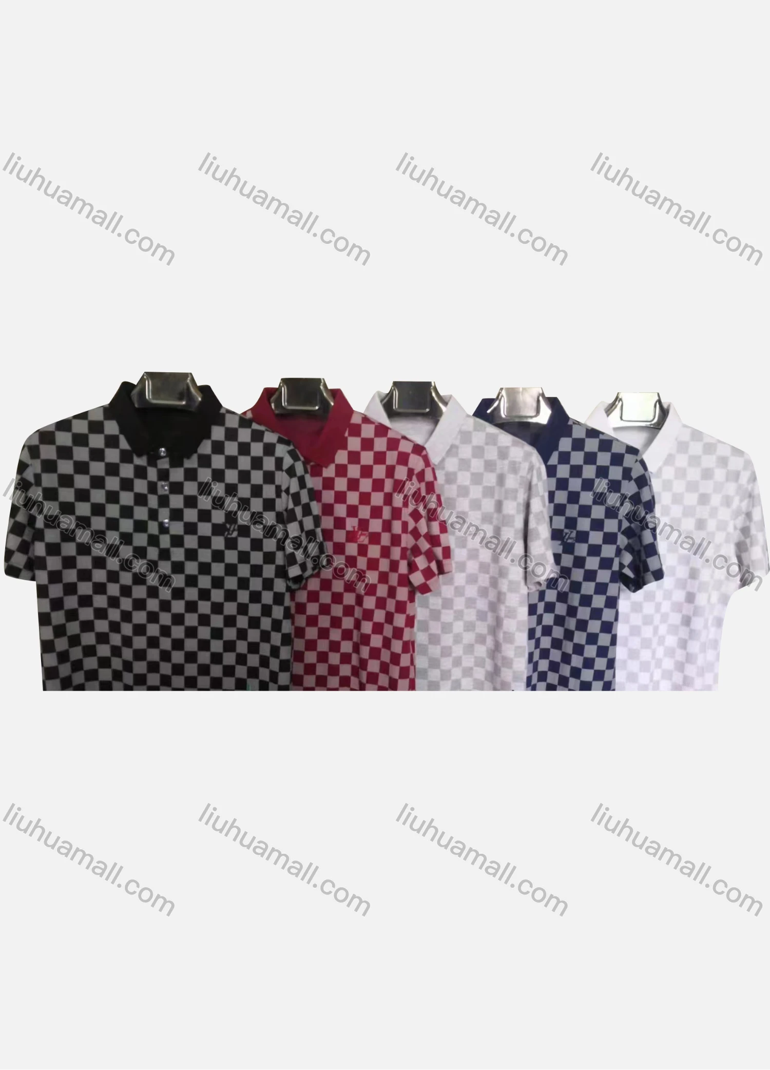 Wholesale Men's Casual Checkerboard Print Short Sleeve Polo Shirt - Liuhuamall