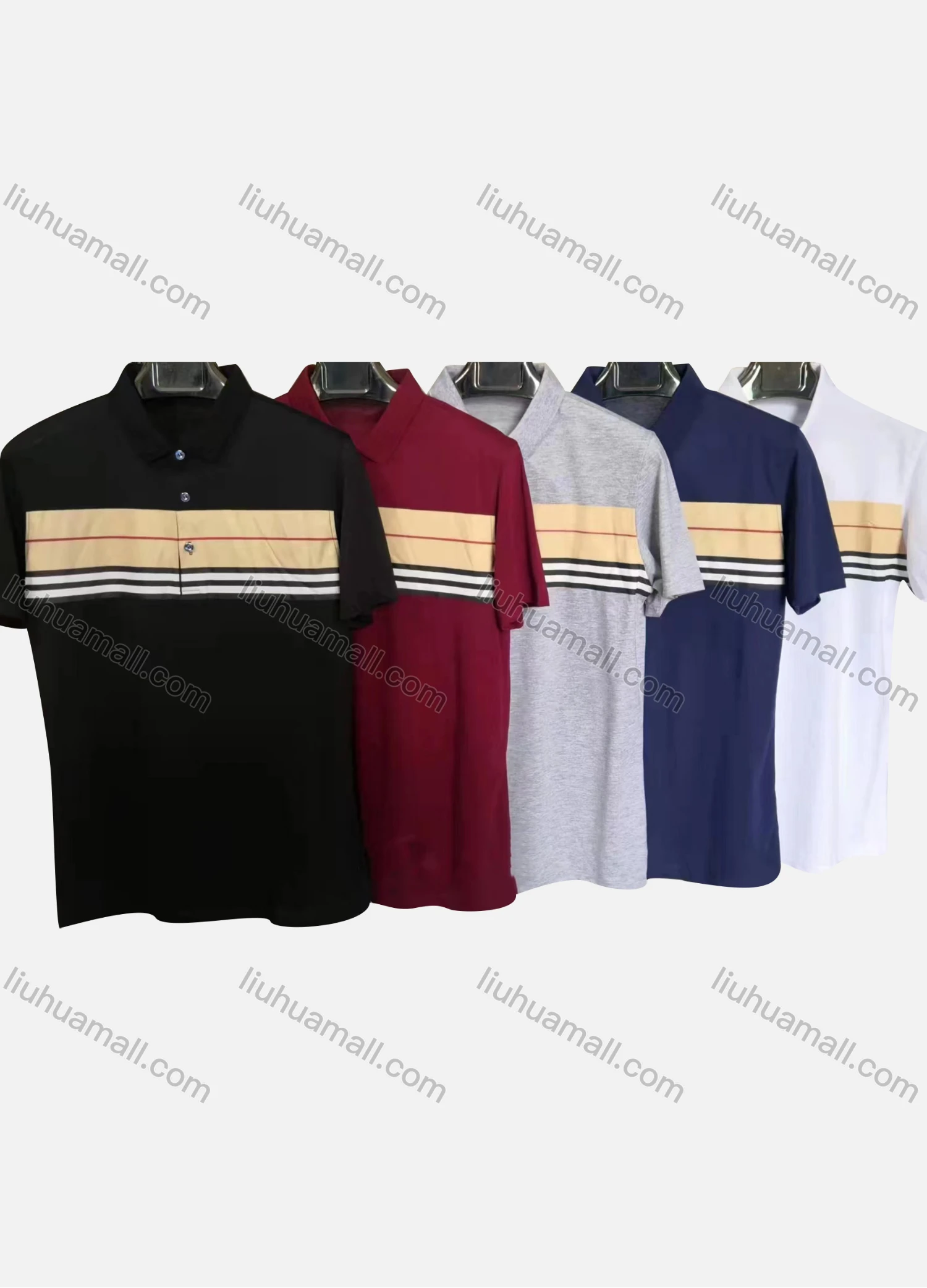 Wholesale Men's Casual Striped Short Sleeve Polo Shirt - Liuhuamall