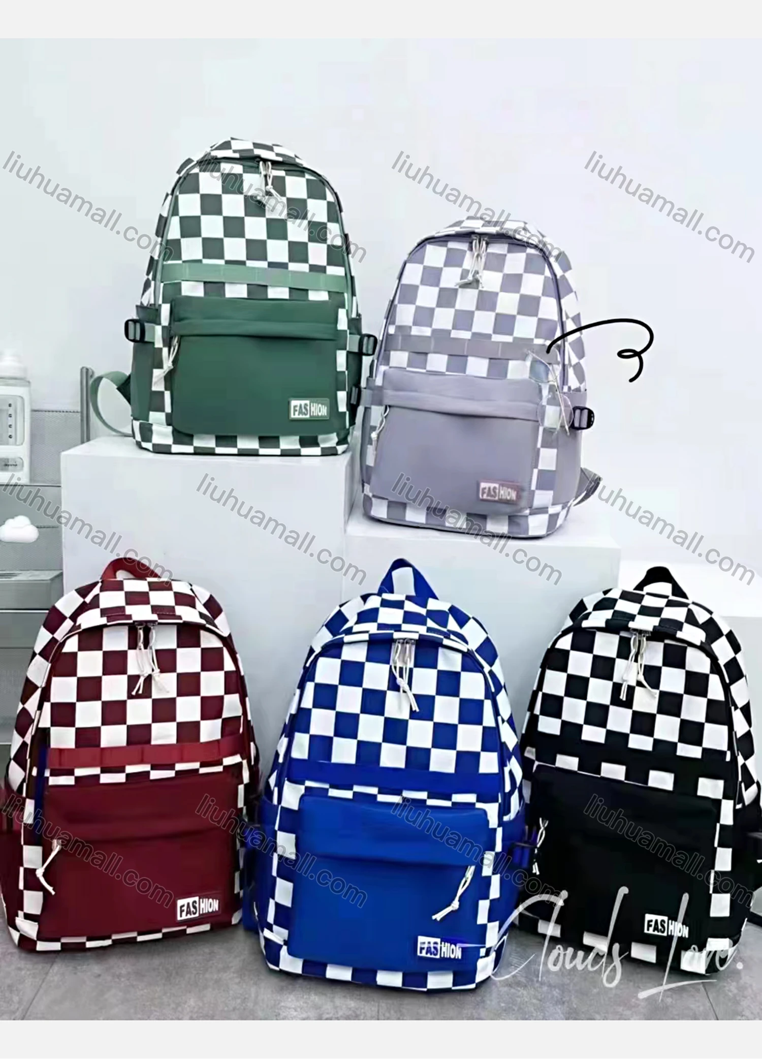 Wholesale Student's Checkerboard Print Nylon Durable Water Resistant School Book Bag Laptops Backpack - Liuhuamall