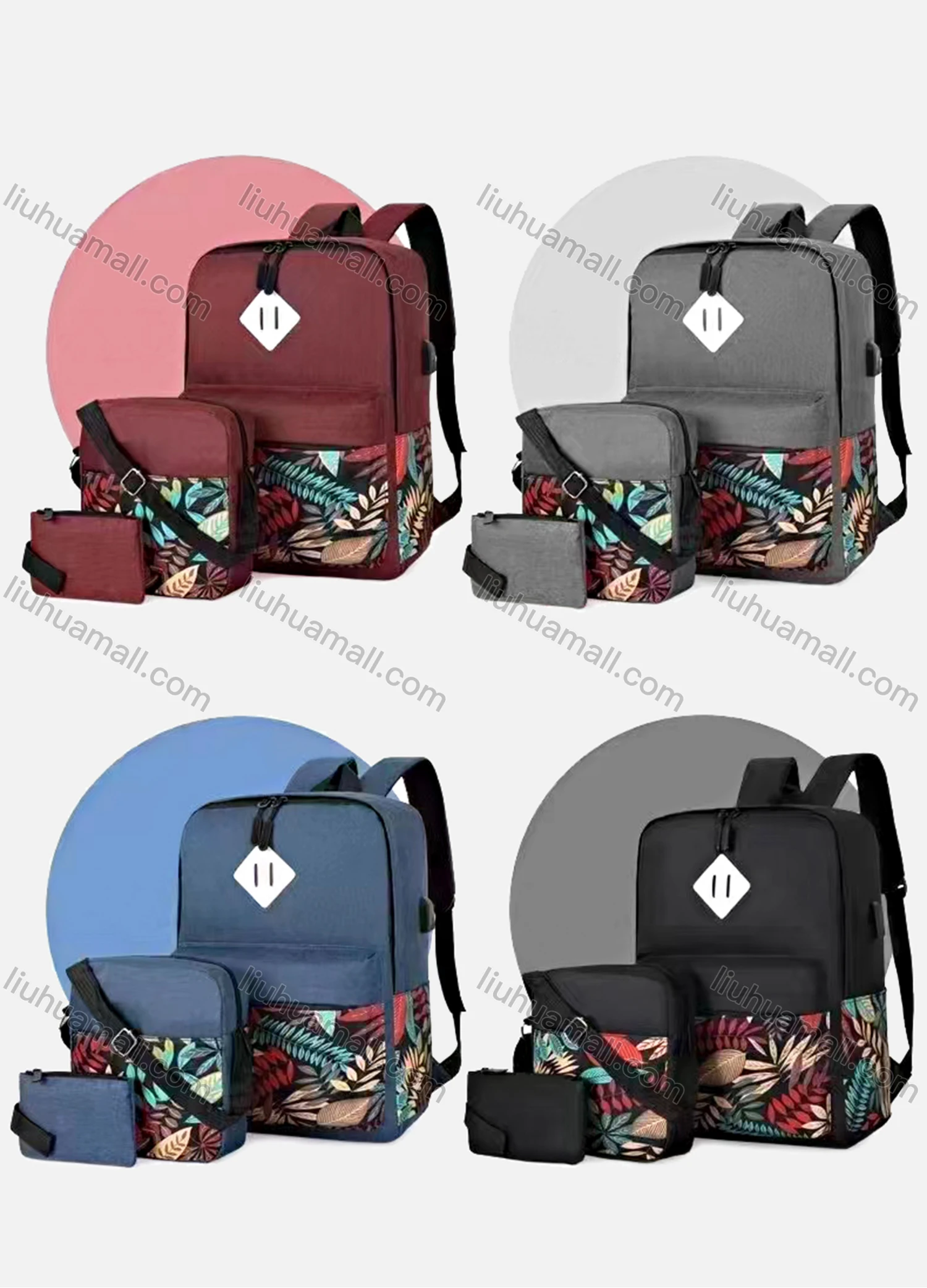 Wholesale Student's Nylon Leaf Print Durable Water Resistant School Book Bag Laptops Backpack - Liuhuamall