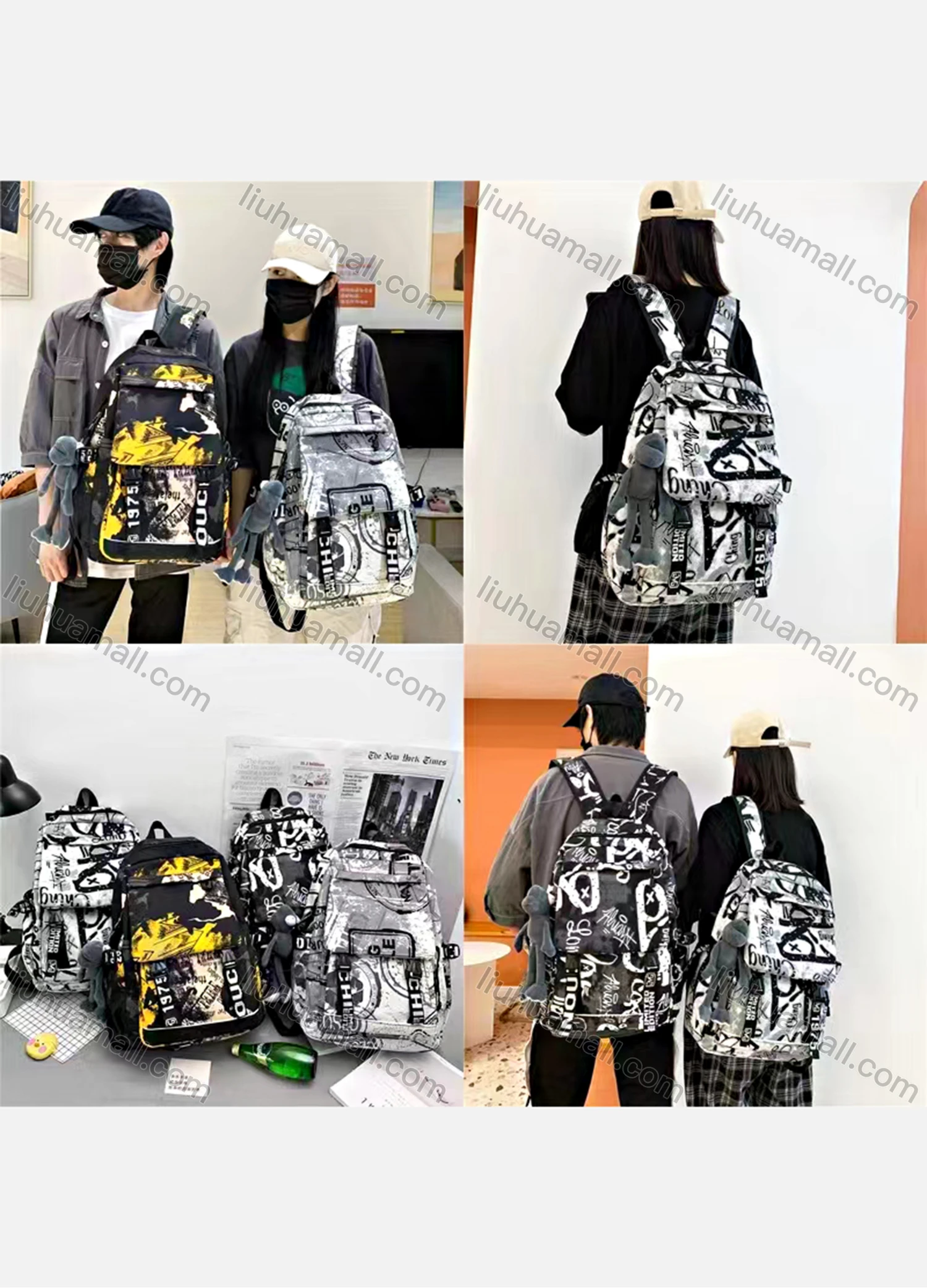 Wholesale Student's Nylon Graffiti Durable Water Resistant School Book Bag Laptops Backpack - Liuhuamall