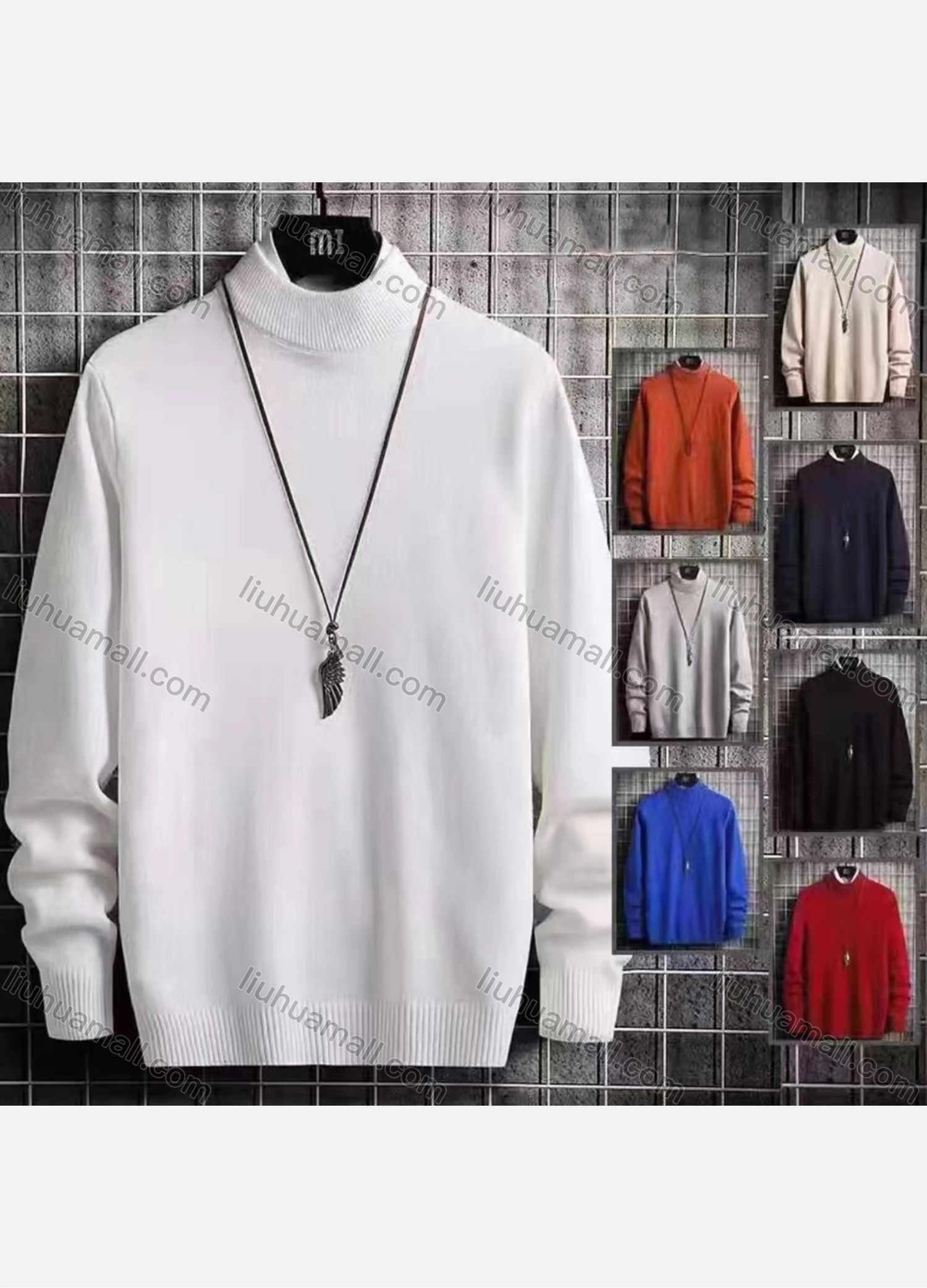 Wholesale Men's Casual Plain Mock Neck Long Sleeve Sweater - Liuhuamall
