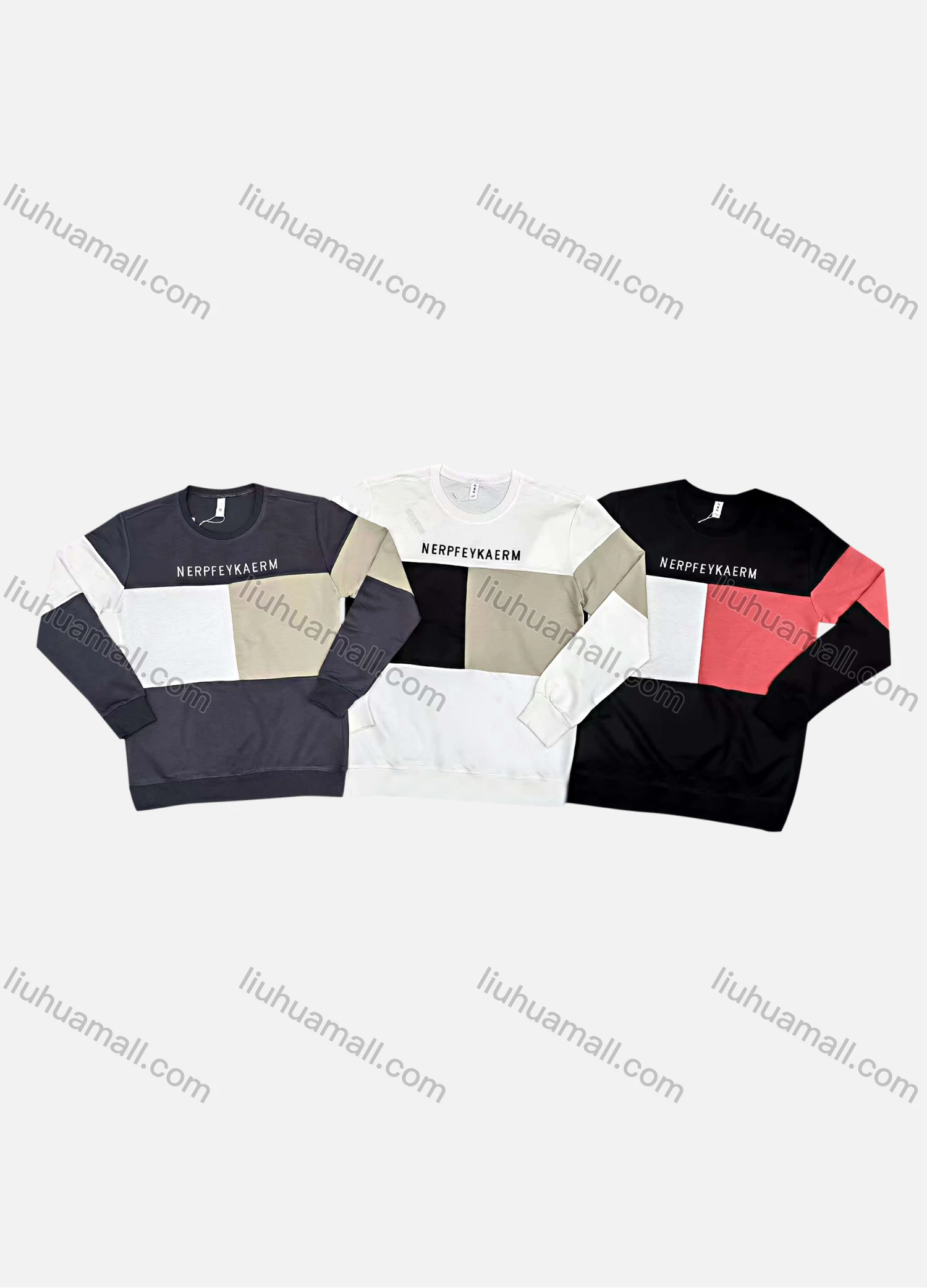 Wholesale Men's Casual Colorblock Letter Print Round Neck Long Sleeve Sweatshirt - Liuhuamall