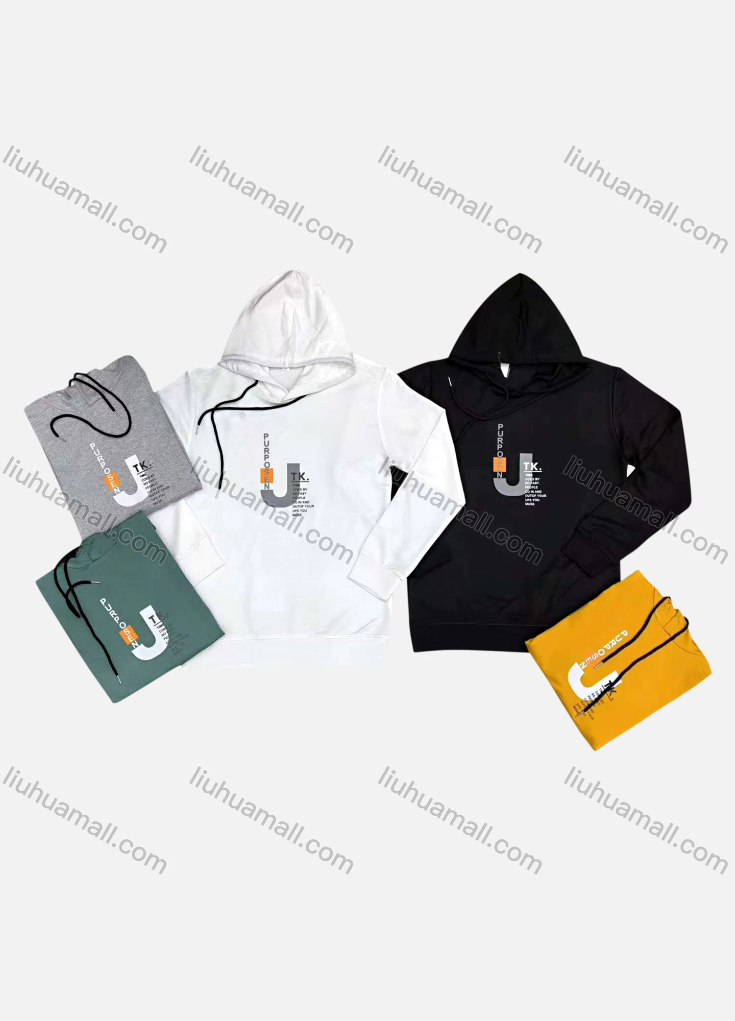 Wholesale Men's Casual Letter Print Drawstring Round Neck Long Sleeve Hoodie - Liuhuamall