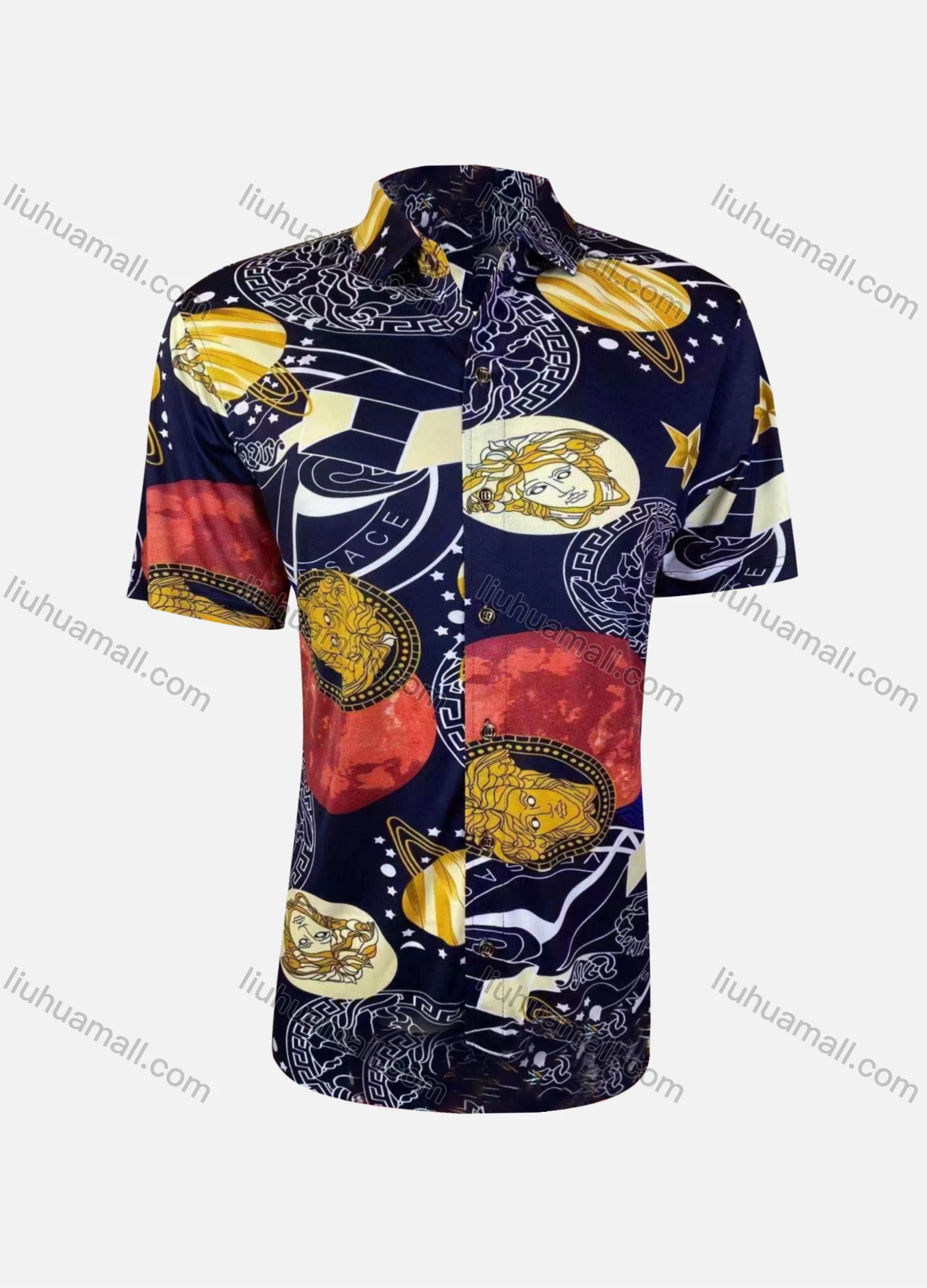 Wholesale Men's Casual Allover Print Baroque Style Short Sleeve Shirt - Liuhuamall