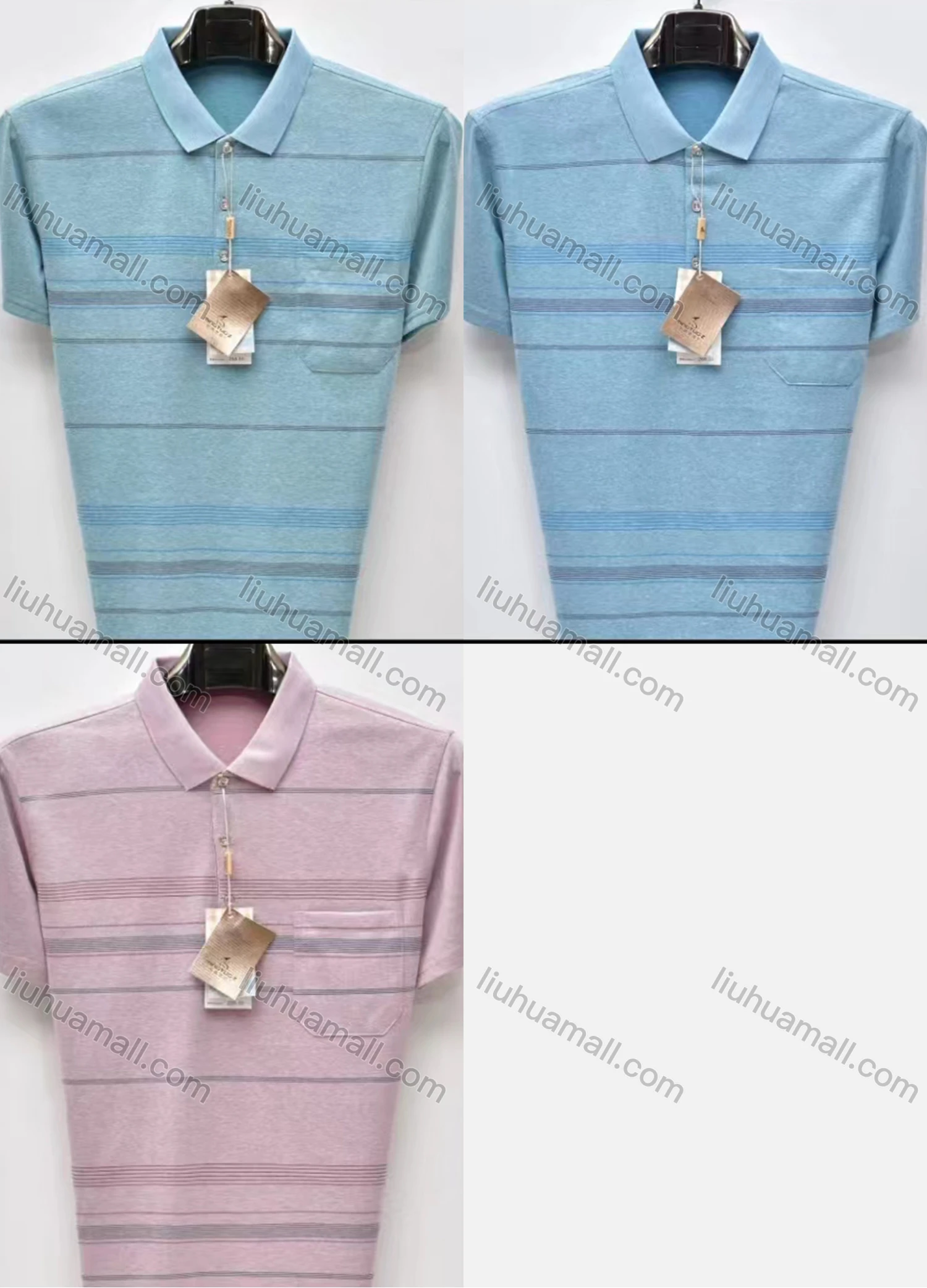 Wholesale Men's Casual Striped Patch Pocket Short Sleeve Polo Shirt - Liuhuamall