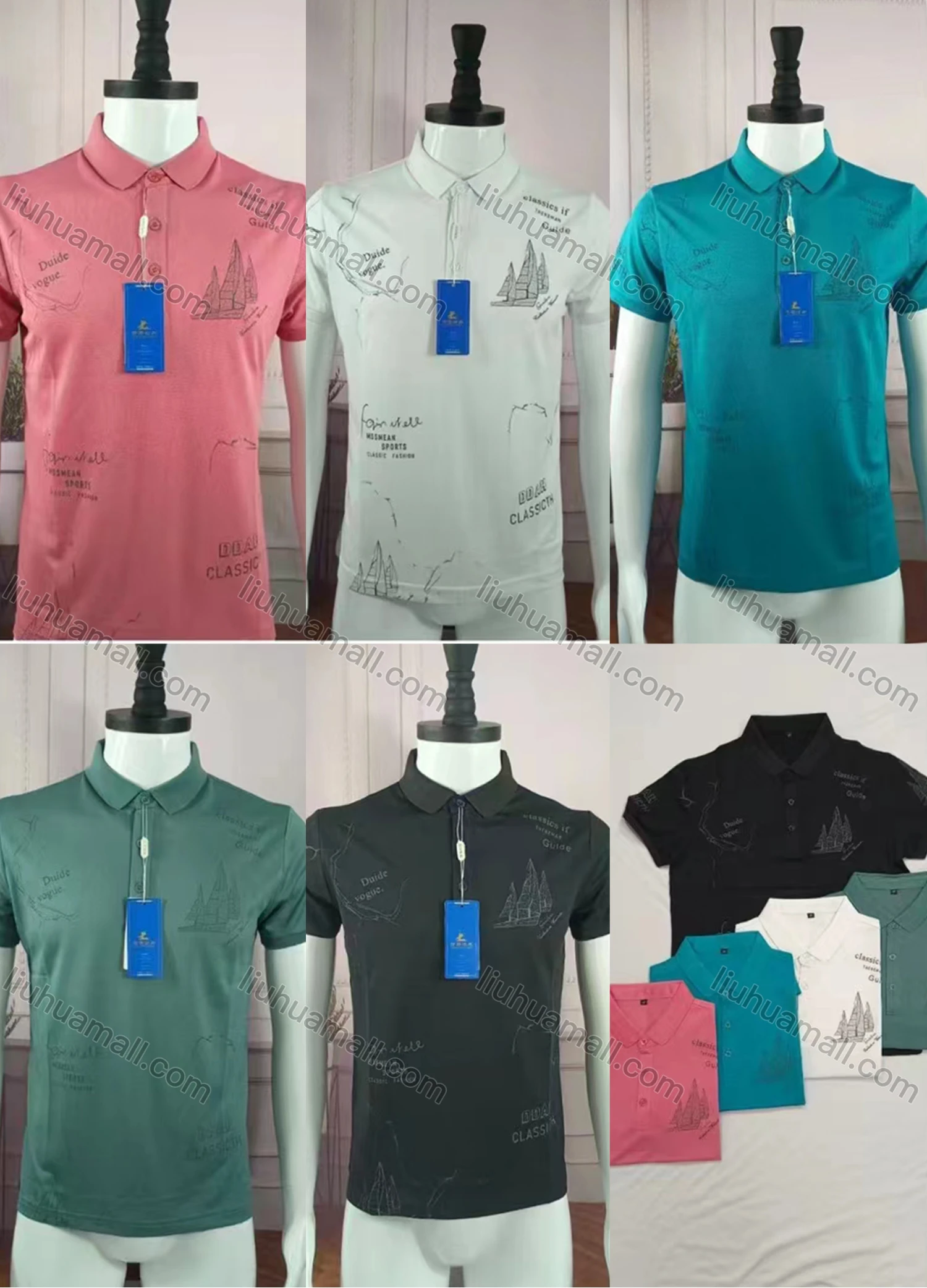 Wholesale Men's Casual Graphic & Letter Print Short Sleeve Polo Shirt - Liuhuamall