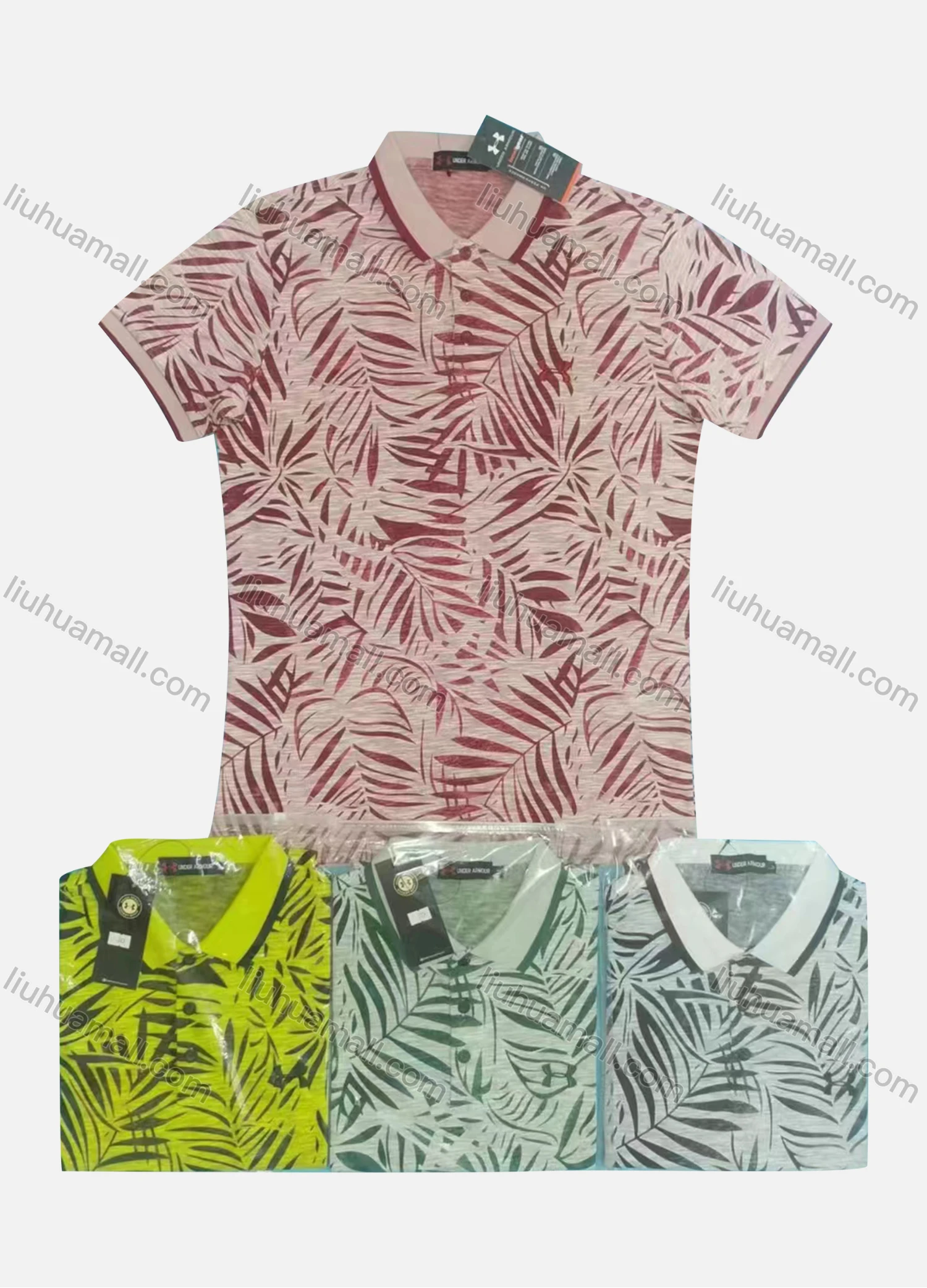 Wholesale Men's Casual Leaf Print Short Sleeve Polo Shirt - Liuhuamall