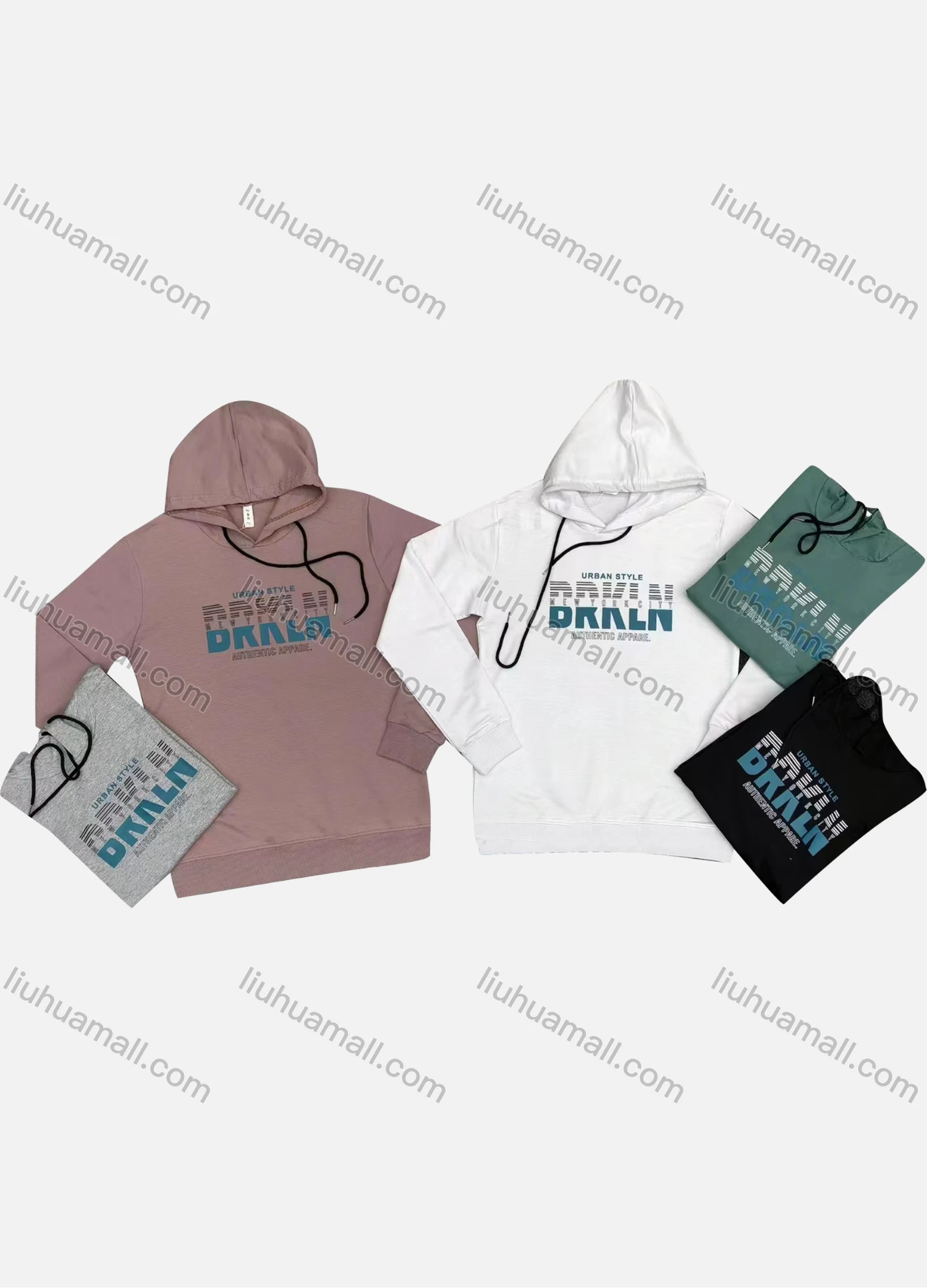 Wholesale Men's Casual Letter Print Drawstring Round Neck Long Sleeve Hoodie - Liuhuamall