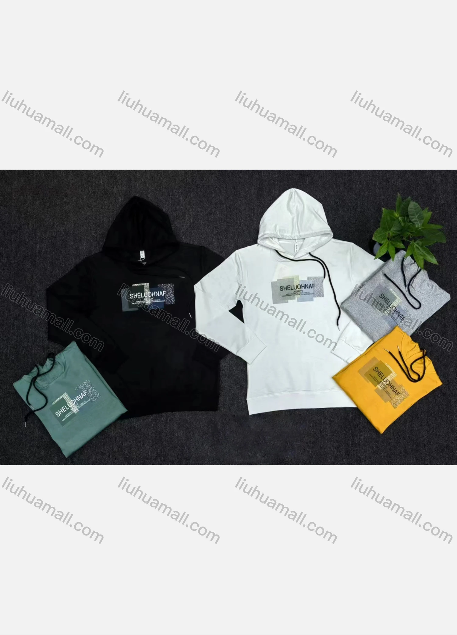 Wholesale Men's Casual Letter Print Drawstring Round Neck Long Sleeve Hoodie - Liuhuamall