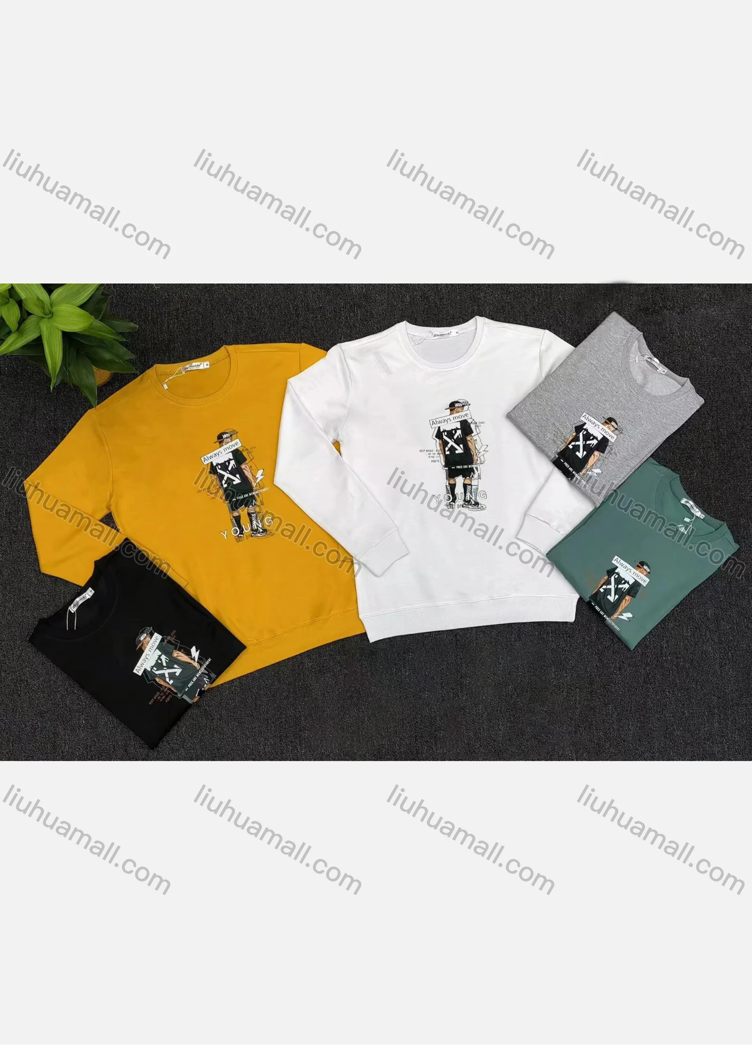 Wholesale Men's Casual Graphic Round Neck Long Sleeve Sweatshirt - Liuhuamall