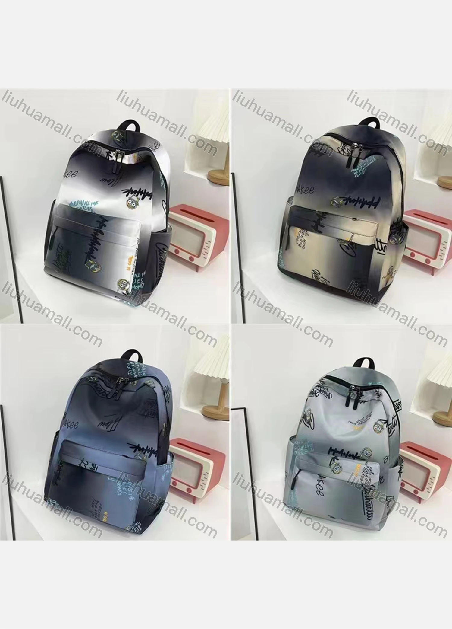 Wholesale Student's Nylon Gradient Graffiti Durable Water Resistant School Book Bag Laptops Backpack - Liuhuamall