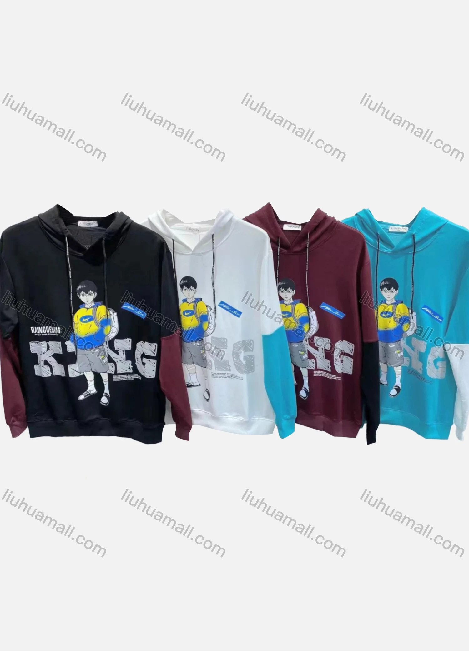 Wholesale Men's 100%Cotton Casual Graphic & Letter Print Drawstring Round Neck Long Sleeve Hoodie - Liuhuamall