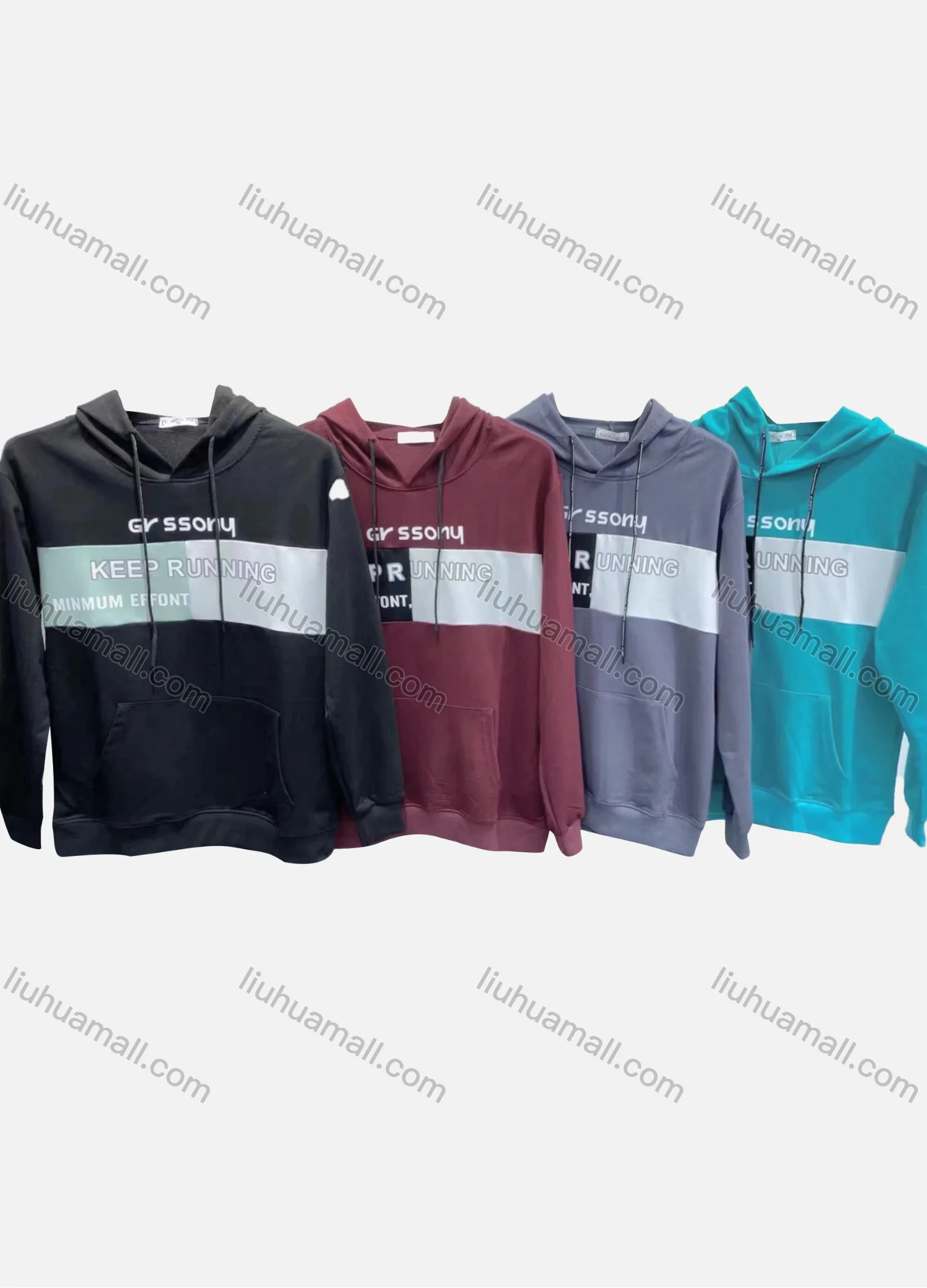 Wholesale Men's 100%Cotton Casual Letter Print Drawstring Round Neck Long Sleeve Hoodie - Liuhuamall