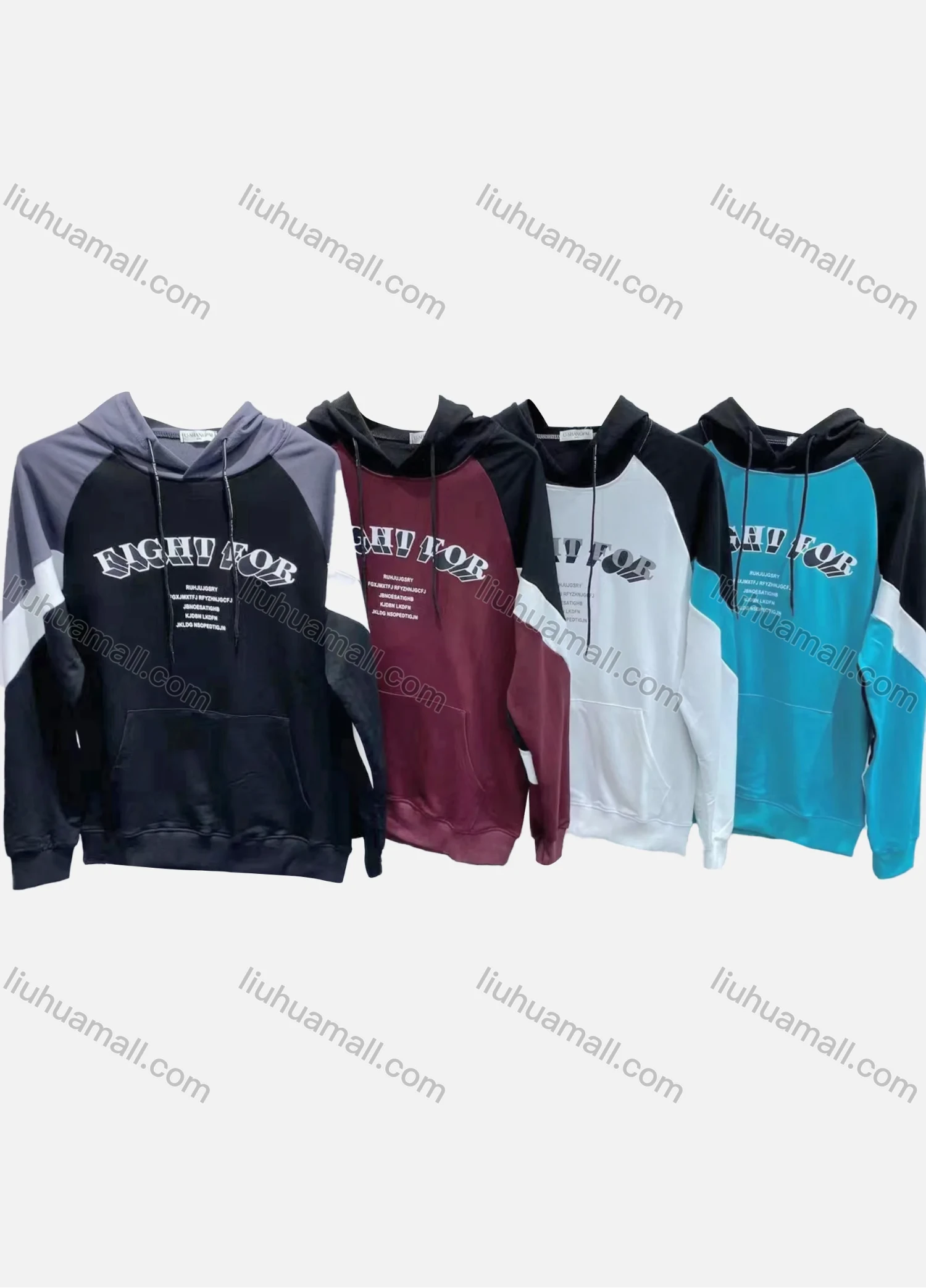 Wholesale Men's 100%Cotton Casual Colorblock Letter Print Drawstring Kangaroo Pocket Round Neck Long Sleeve Hoodie - Liuhuamall